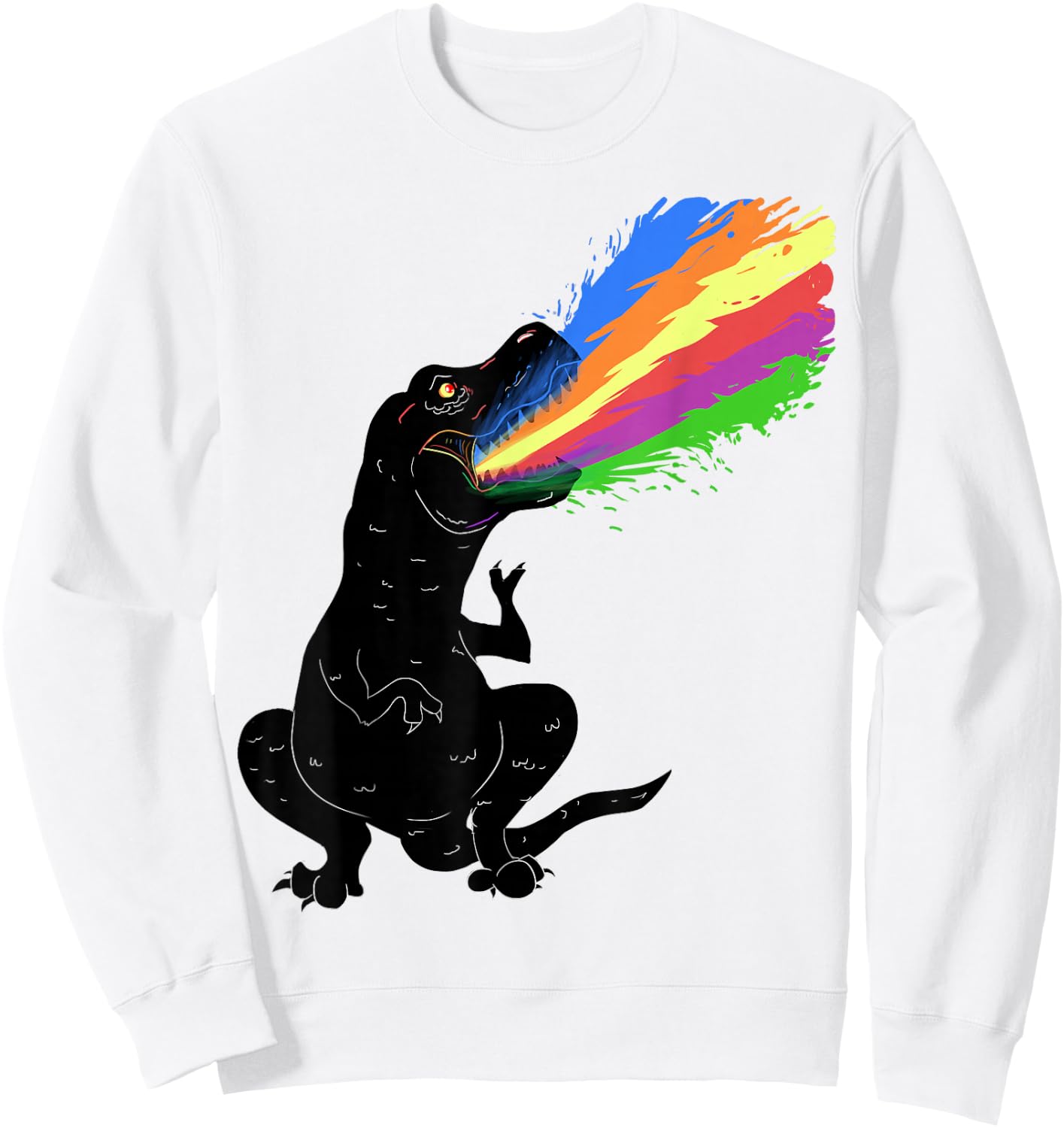 Tyrannosaurus Rex Shooting Rainbow Laser, Dinosaur Sweatshirt - Sweatshirt | White