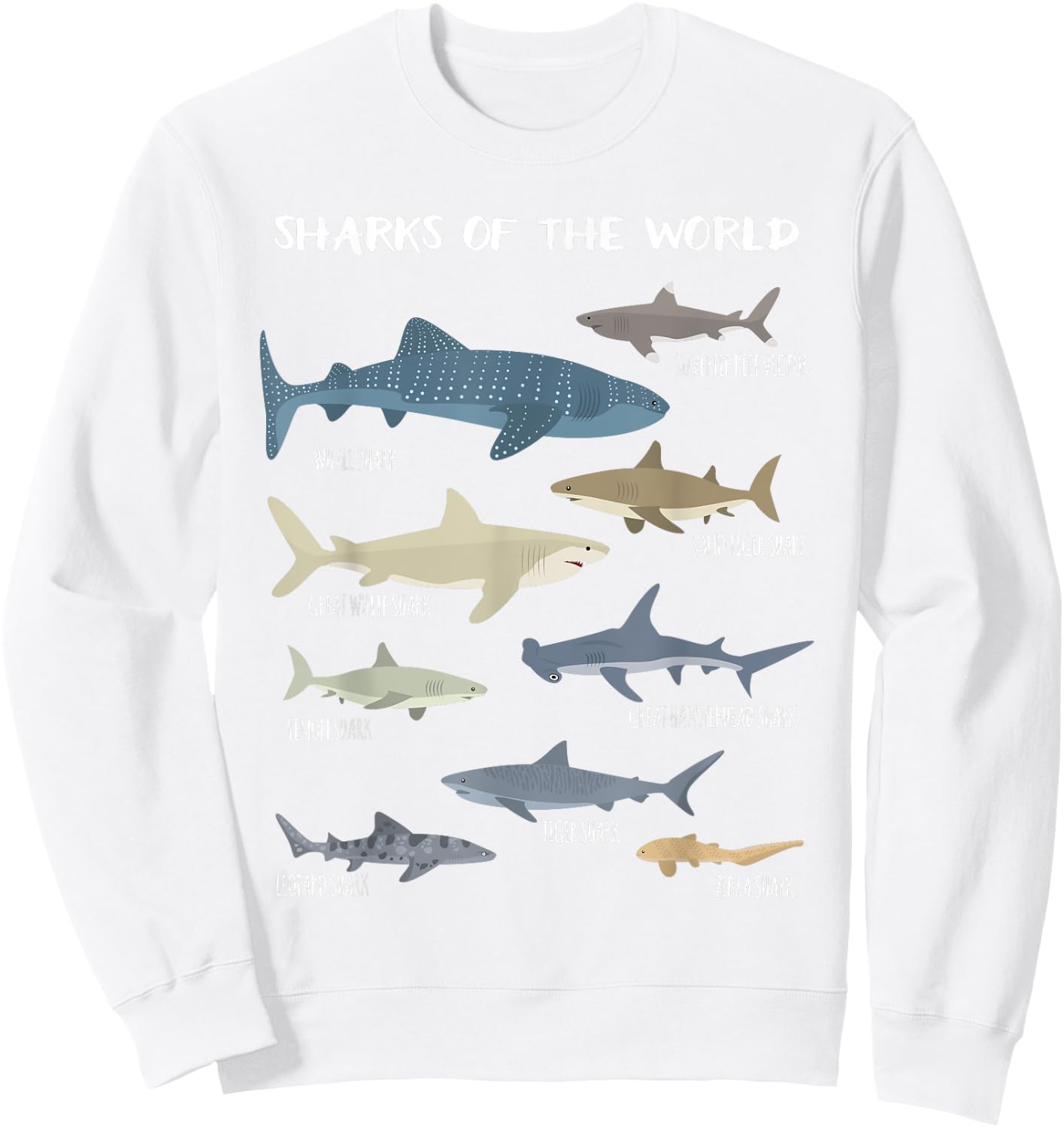 Sharks Of The World Educational Funny Sweatshirt - Sweatshirt | White