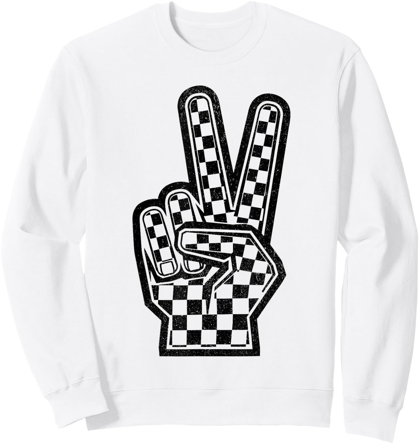 Checkered Peace Sign Shirt Vintage Racing Flag Kids Boy Girl Sweatshirt - Sweatshirt | White
