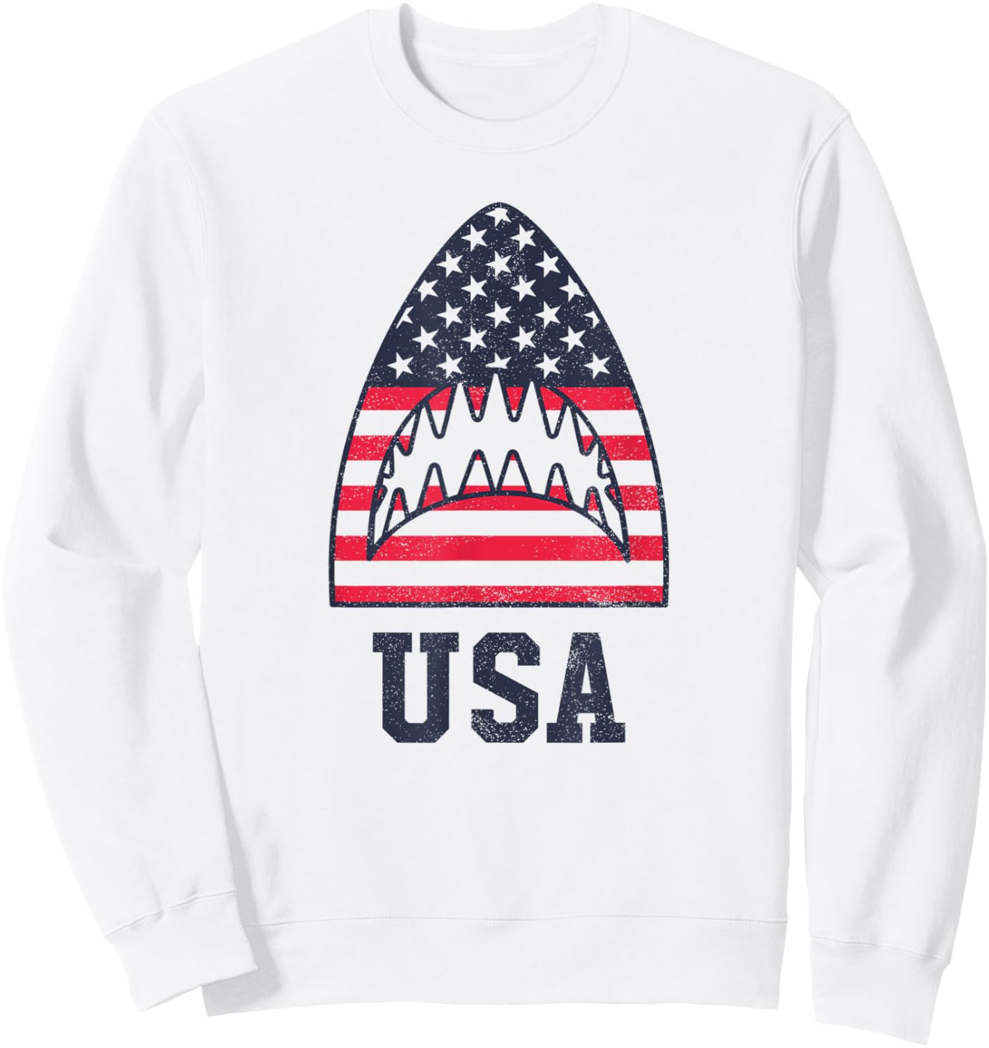 USA American Flag Shark Red White Blue 4th of July Women Kids Men Sweatshirt - Sweatshirt | White