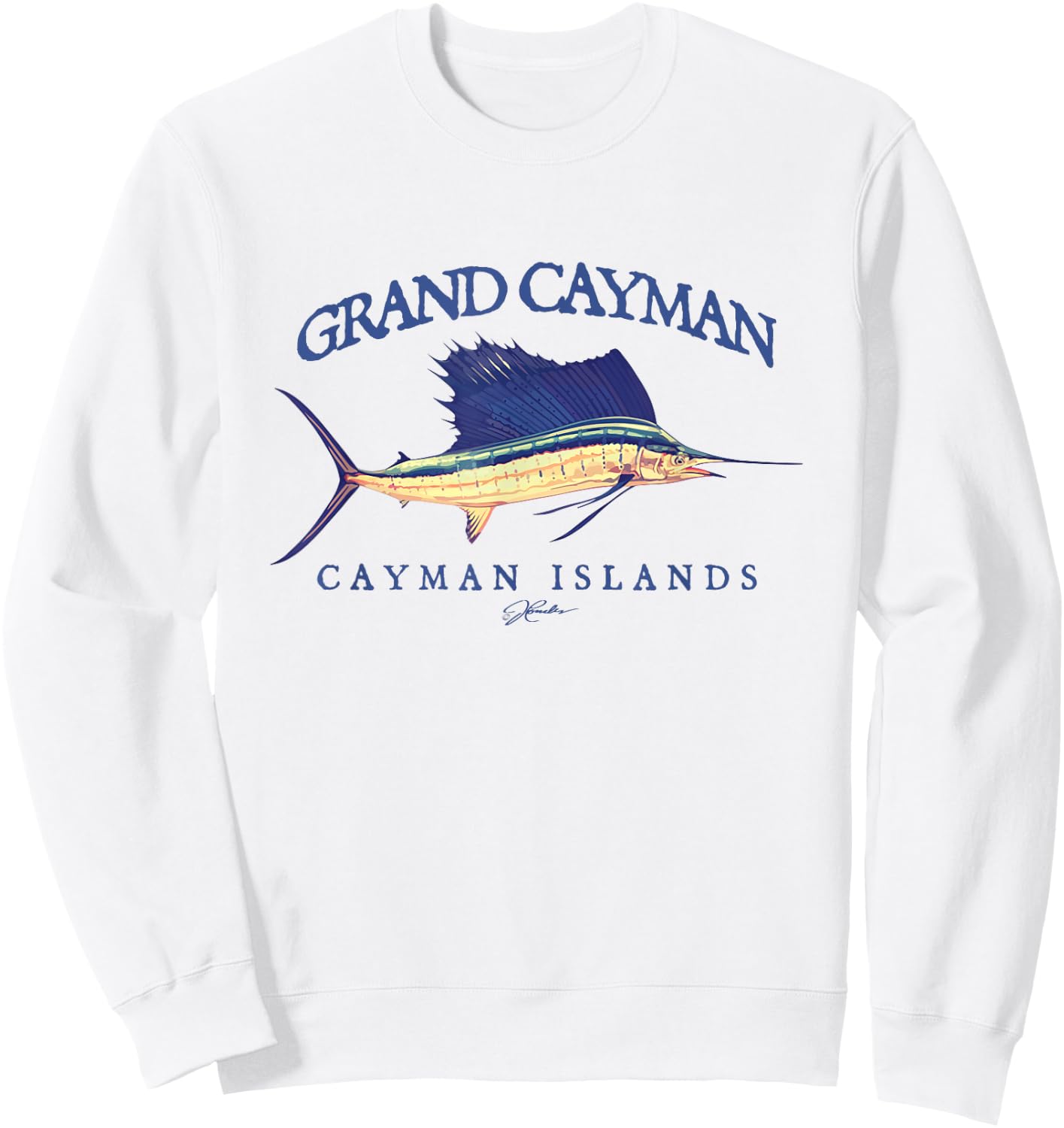 JCombs: Grand Cayman Cayman Islands Vintage Sailfish Sweatshirt - Sweatshirt | White