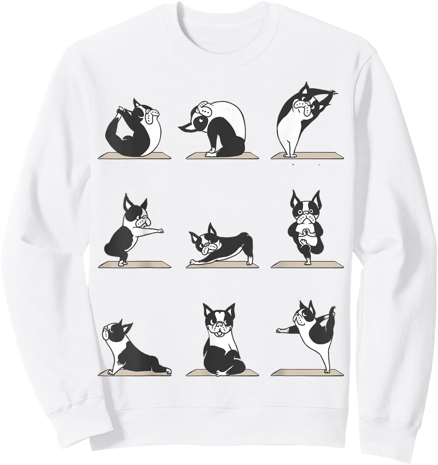 Boston Terriers Yoga Asana Pose Meditation Funny Sweatshirt - Sweatshirt | White