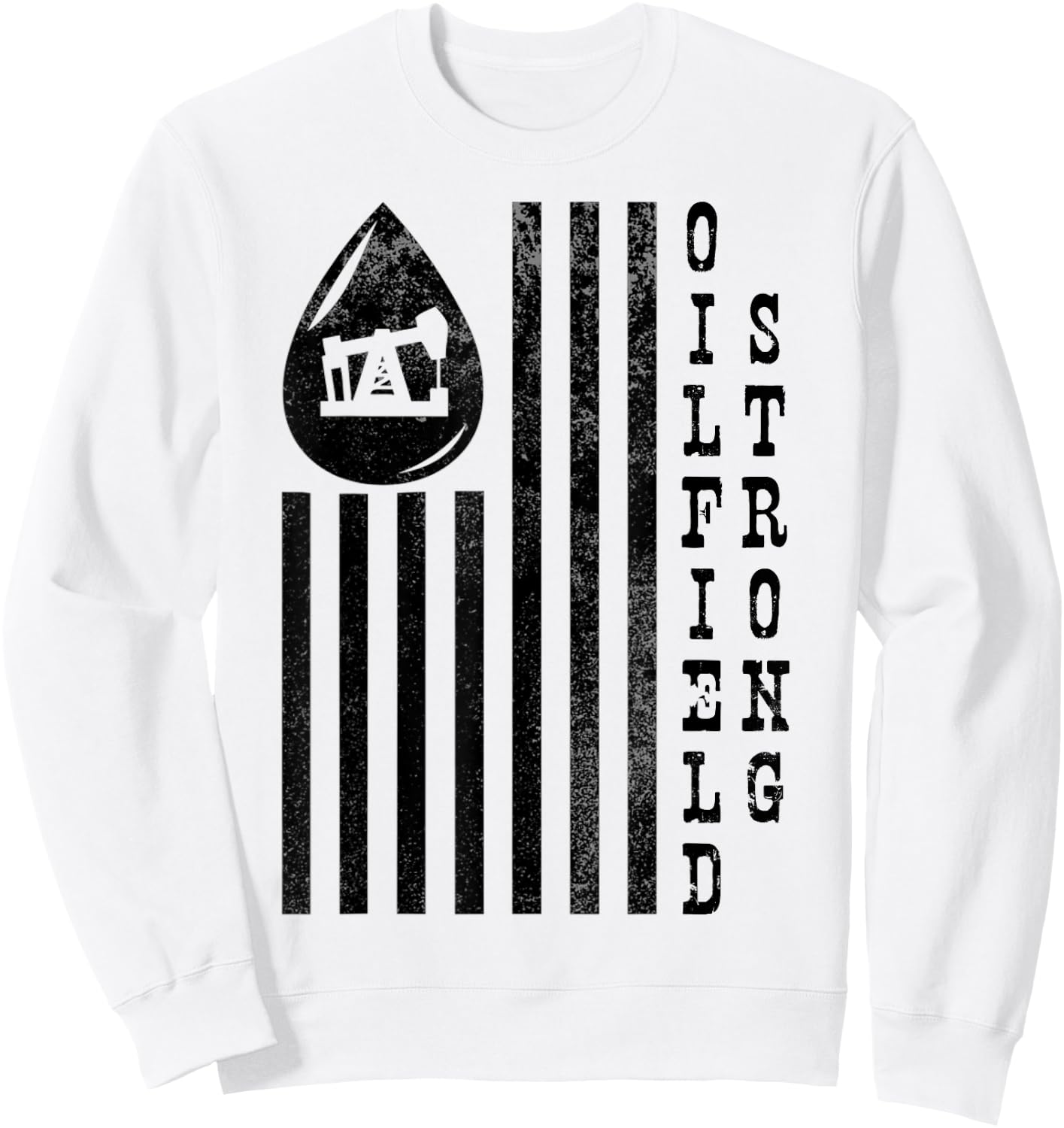 Oilfield Strong American Flag Pump Jack Distressed Sweatshirt - Sweatshirt | White