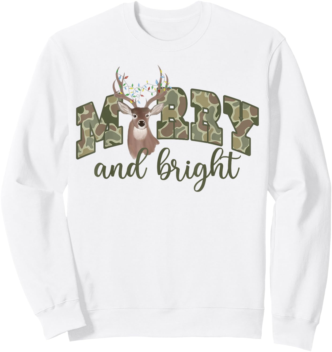 Merry And Christmas Bright Camouflage Reindeer Xmas Pajamas Sweatshirt - Sweatshirt | White