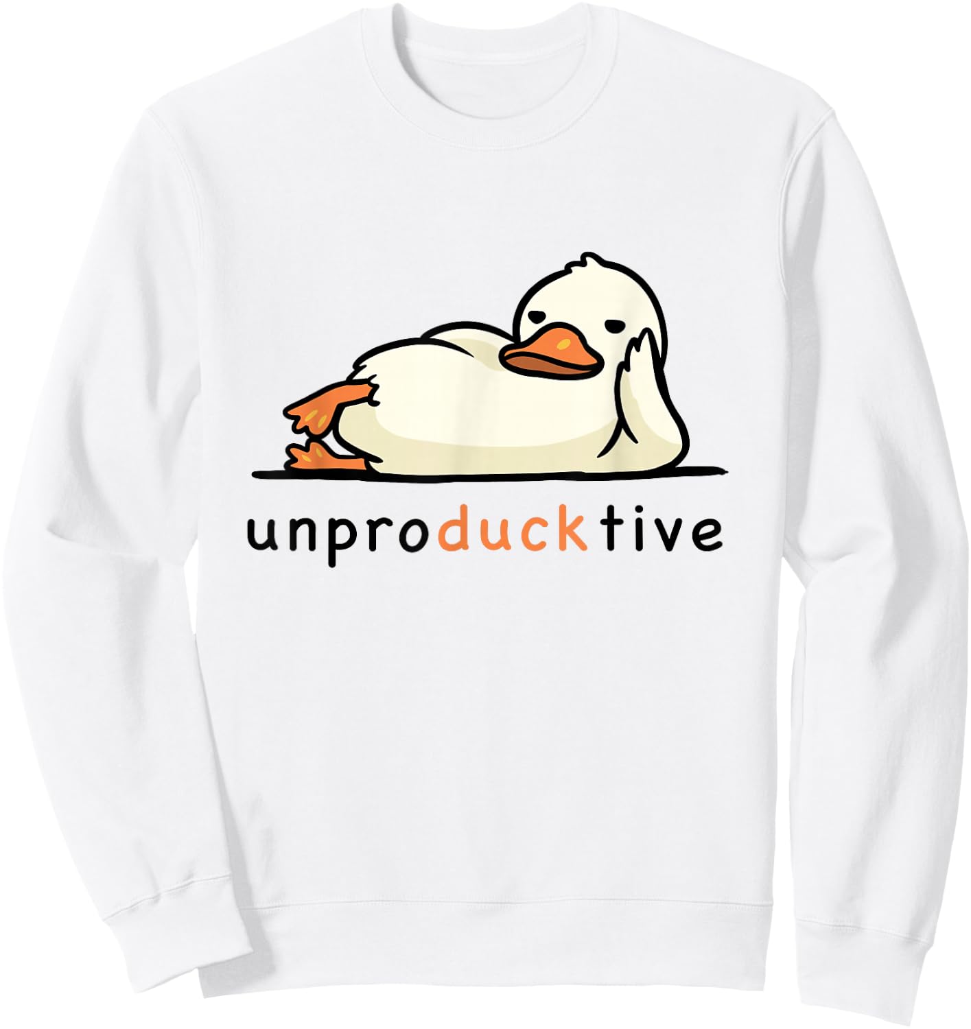 Unproducktive Lazy Duck Cartoon Design Sweatshirt - Sweatshirt | White