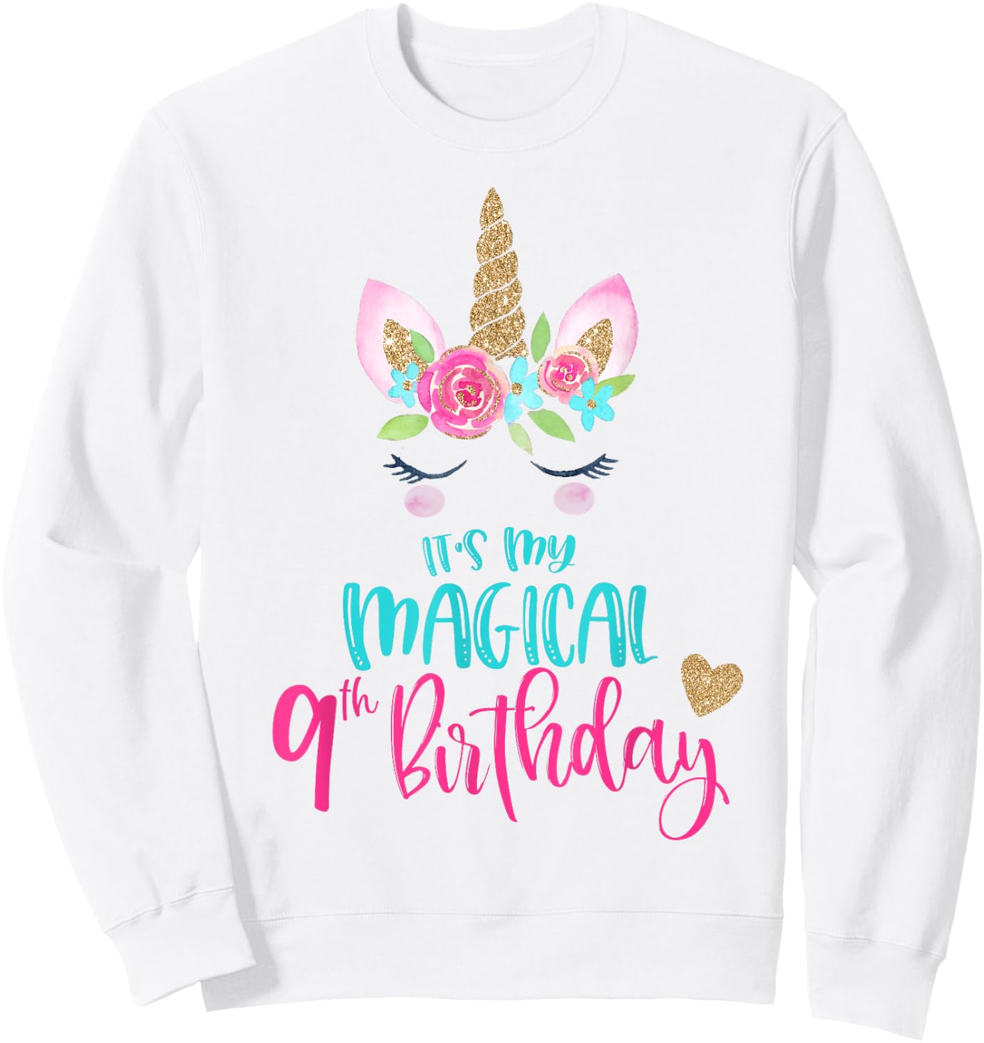 Unicorn 9th Birthday Party Shirt Girl 9 Years Old Sweatshirt - Sweatshirt | White