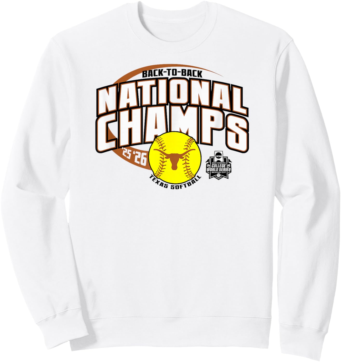 Texas Longhorns National Champs 2026 Softball WCWS Gray Sweatshirt - Sweatshirt | White