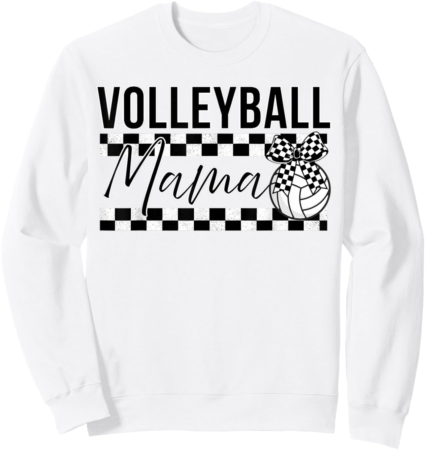 Black and White Checkered Bow Ribbon Pattern Volleyball Mama Sweatshirt - Sweatshirt | White