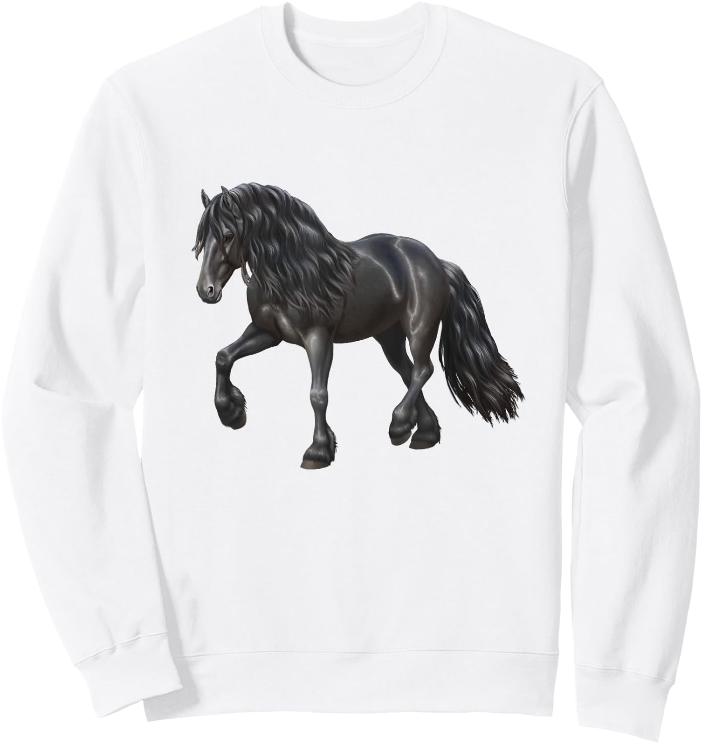 Beautiful Black Friesian Trotting Draft Horse Lover Gift Sweatshirt - Sweatshirt | White