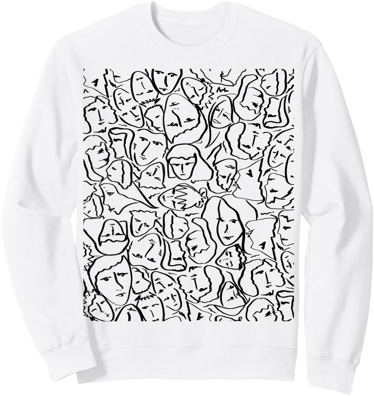 Elios Shirt Faces in Black Ink Hand Drawn Art Sweatshirt - Sweatshirt | White