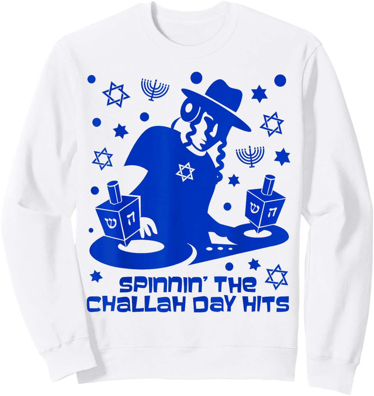 Funny Hanukkah Dreidel DJ Gift Challah Day Hits Sweatshirt - Sweatshirt | White