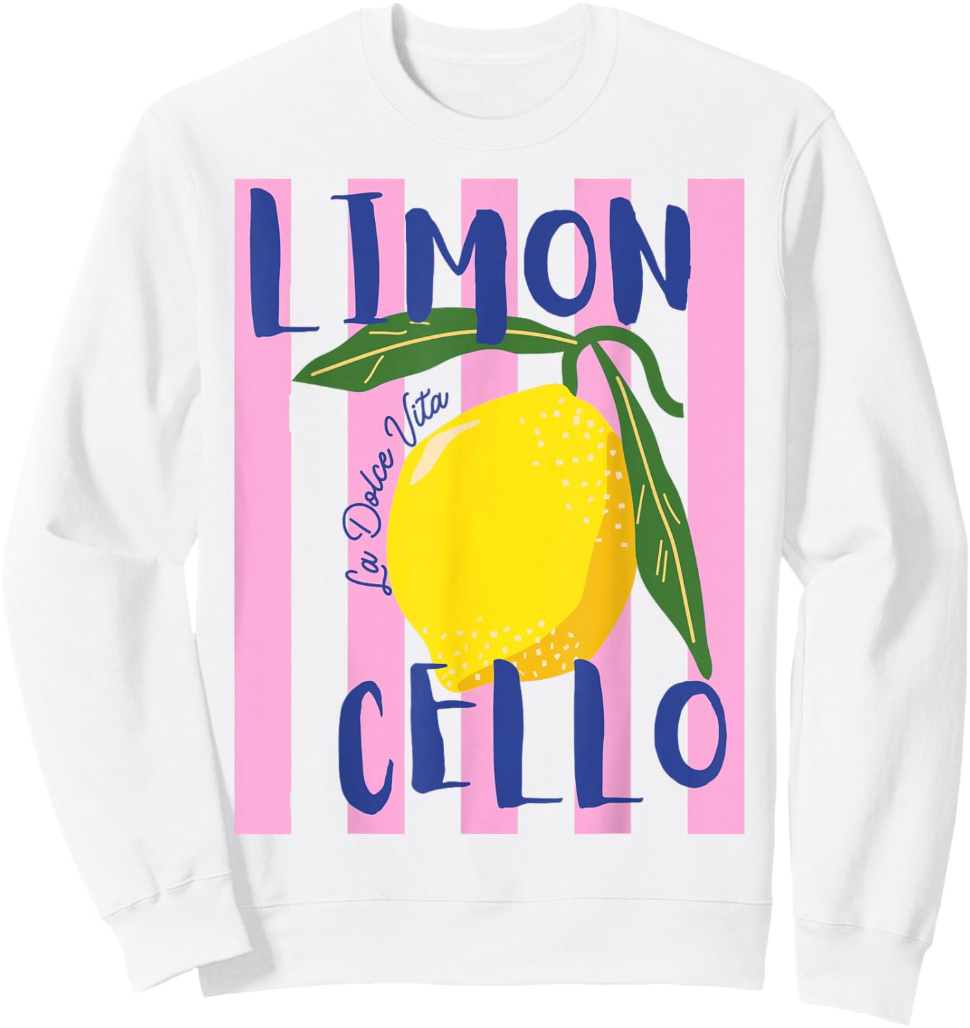 Limoncello la Dolce vita Pink Striped Italian Lemon Summer Sweatshirt - Sweatshirt | White