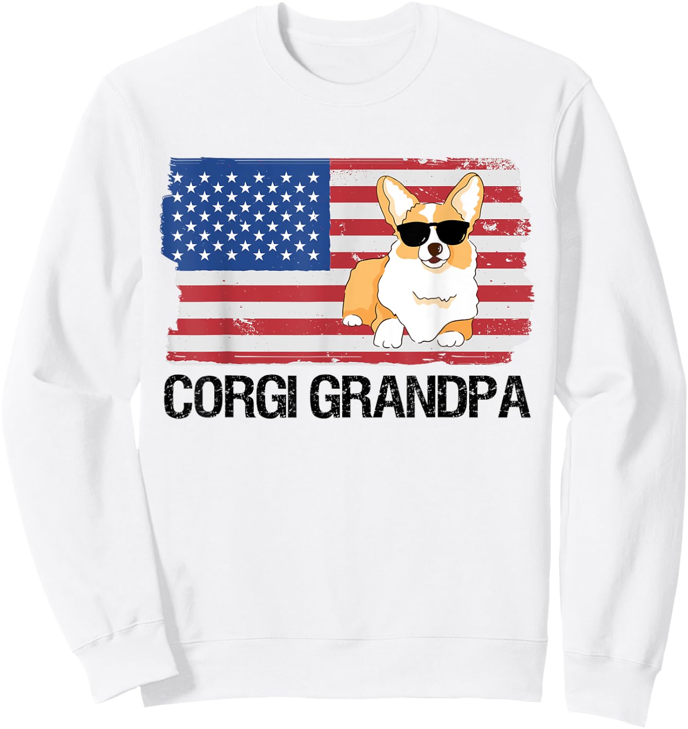 Corgi Grandpa USA Flag Funny Pet Corgi Dog Lover Sweatshirt - Sweatshirt | White