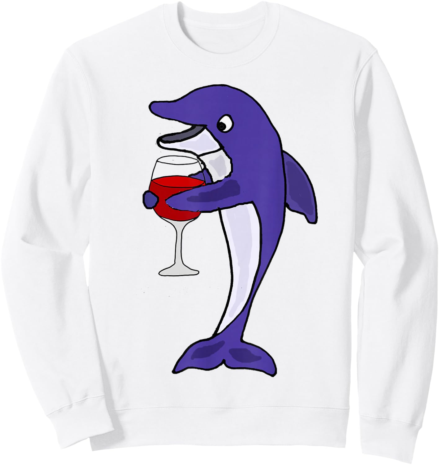 Smilemoretees Funny Dolphin Drinking Wine Sweatshirt - Sweatshirt | White