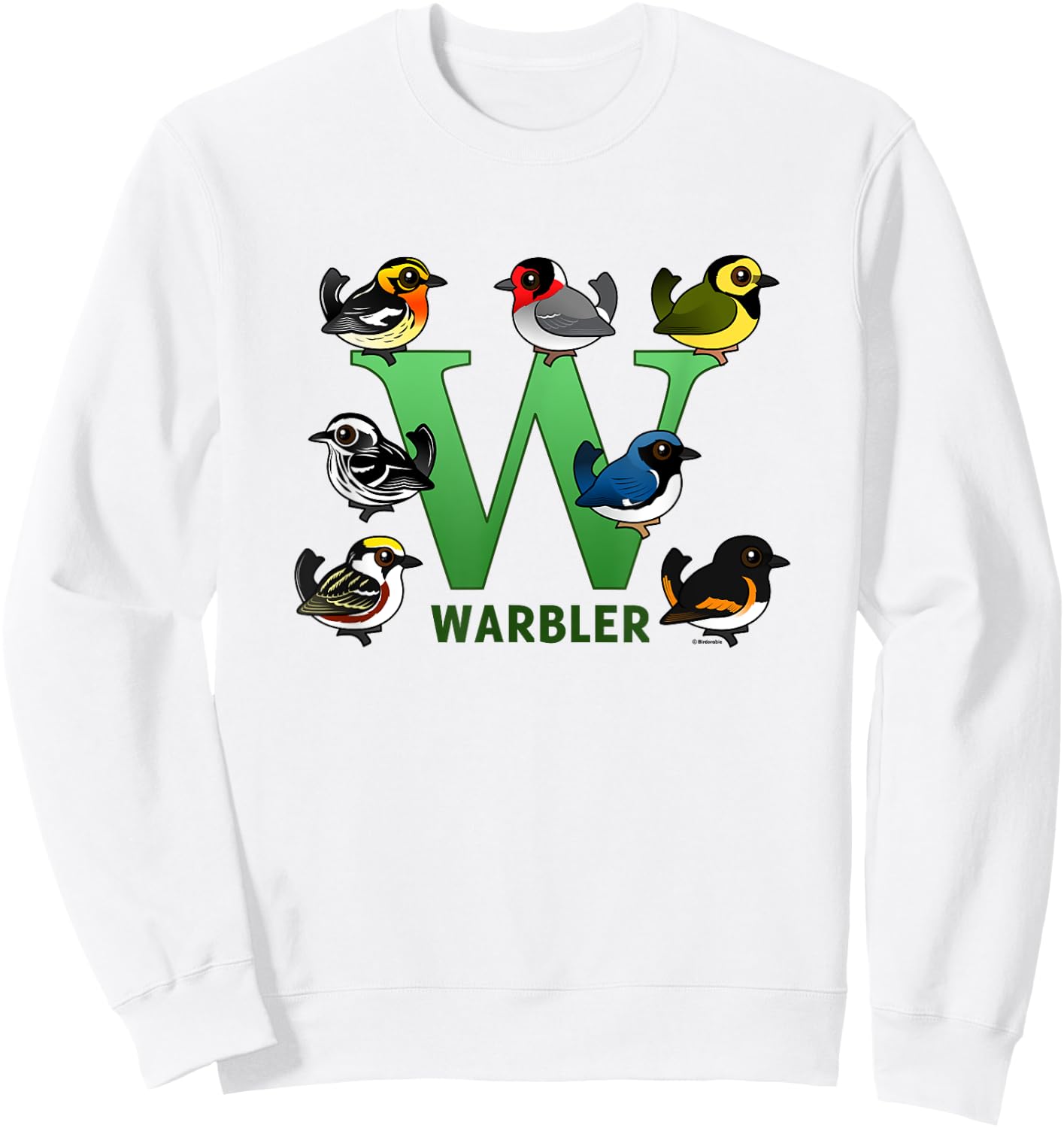 W is for Warbler Cute Cartoon Bird Alphabet Birder Gift Sweatshirt - Sweatshirt | White
