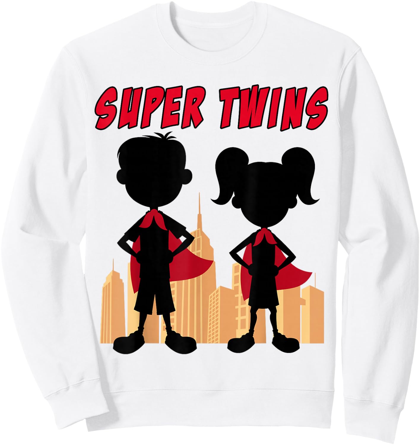 Boy and Girl Super Twins - Kids Twin Superhero Comic Sweatshirt - Sweatshirt | White