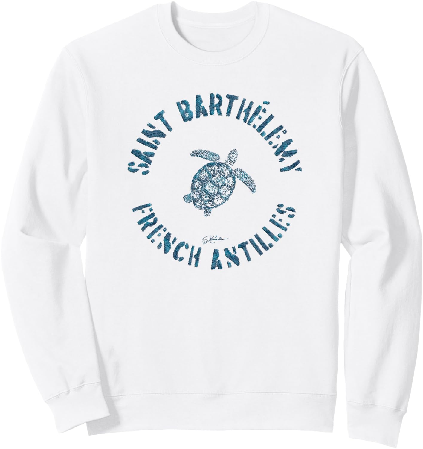 JCombs: Saint Barthelemy (St. Barts) Sea Turtle (Distressed) Sweatshirt - Sweatshirt | White