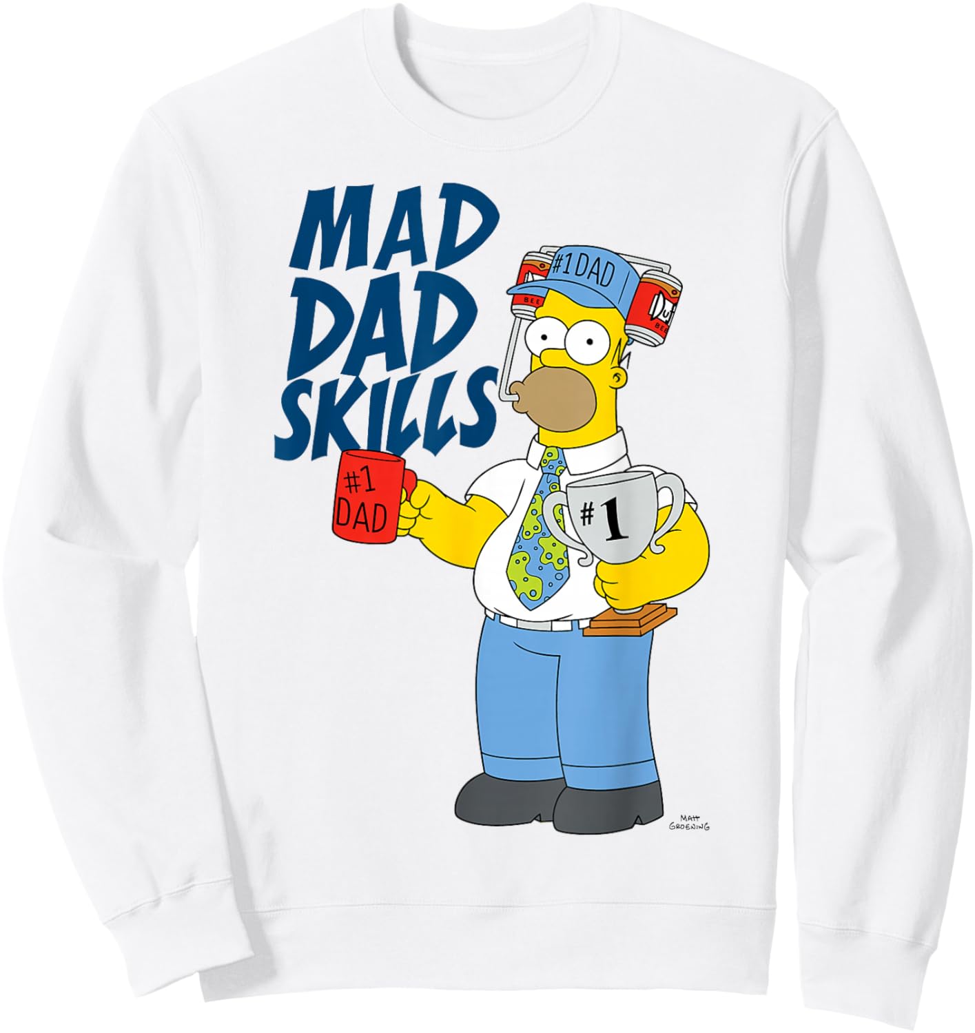 The Simpsons Father's Day Mad Dad Skills #1 Dad Homer Trophy Sweatshirt - Sweatshirt | White