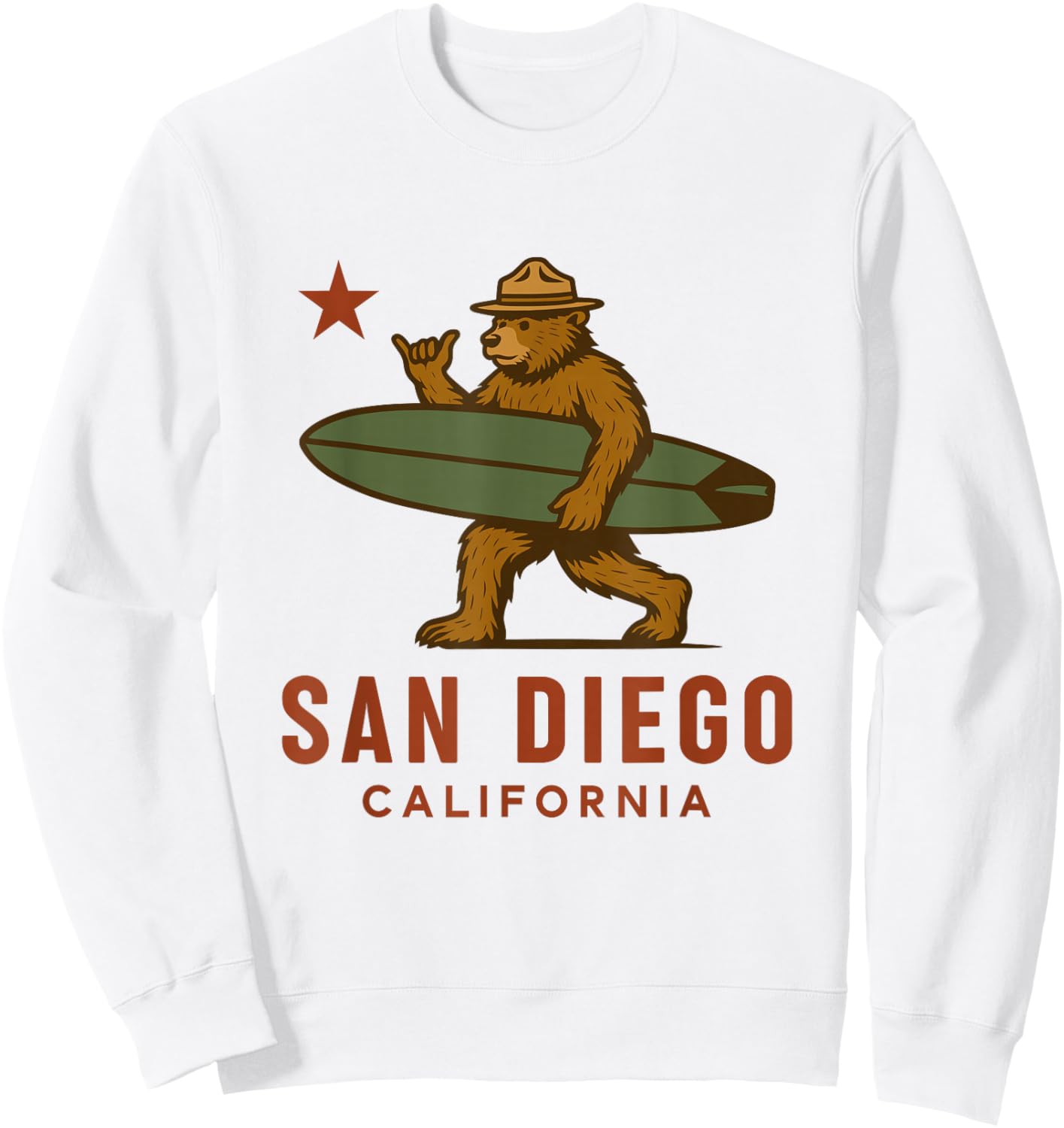 San Diego California Bear Surf Board Shaka Cali Vibes Sweatshirt - Sweatshirt | White