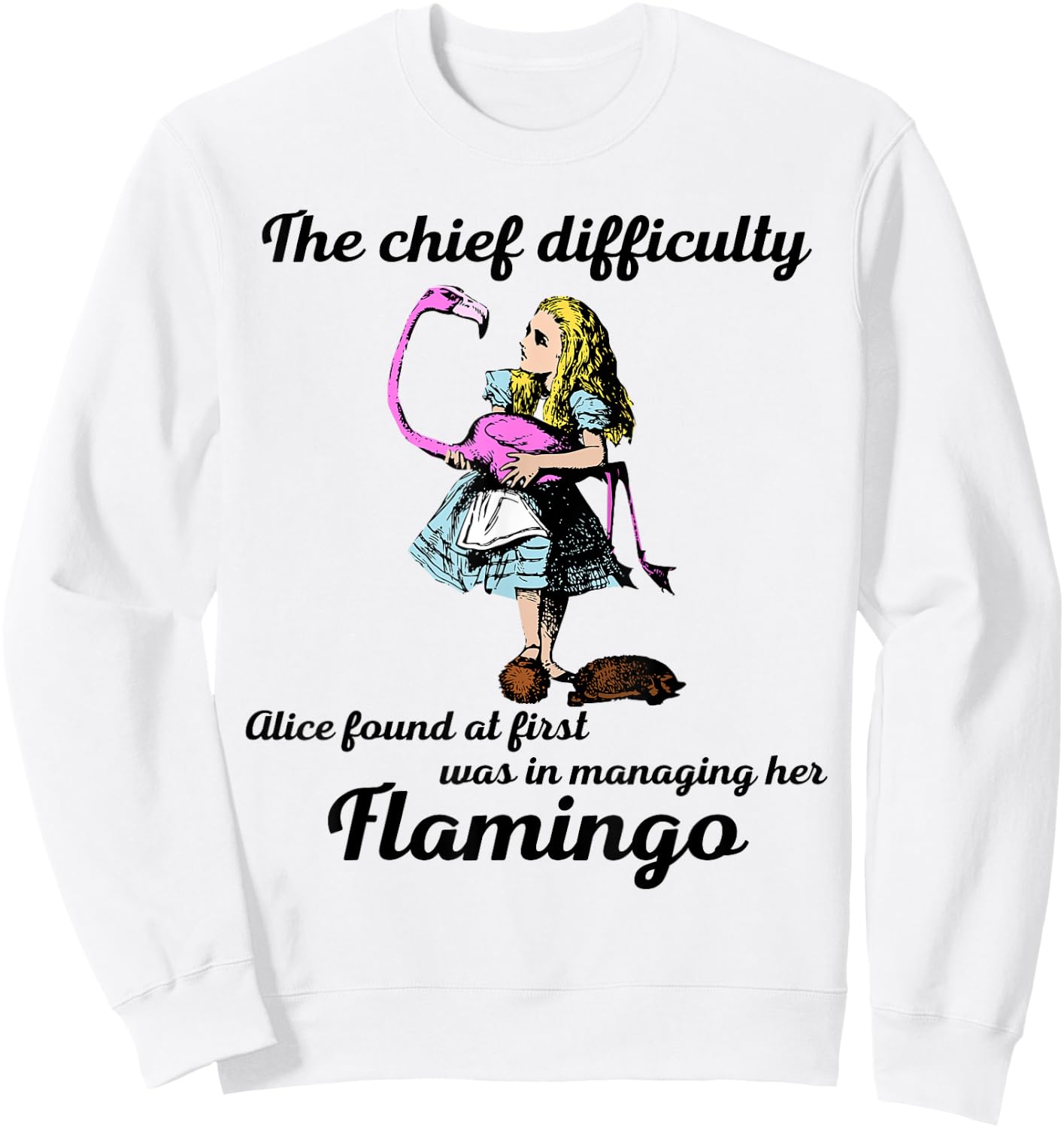 Alice Managing Flamingo Croquet Mallet And Hedgehog T Shirt Sweatshirt - Sweatshirt | White