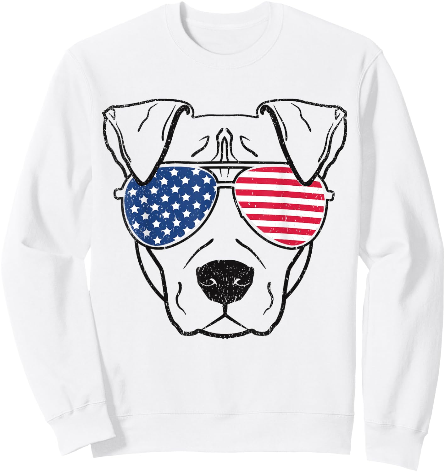 Dog Pit bull US Flag Sunglasses Graphic T Shirt Sweatshirt - Sweatshirt | White