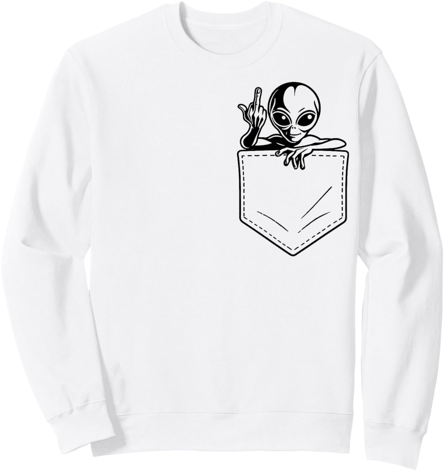 Funny Alien Middle Finger Pocket Adult Humor UFO Meme Sweatshirt - Sweatshirt | White