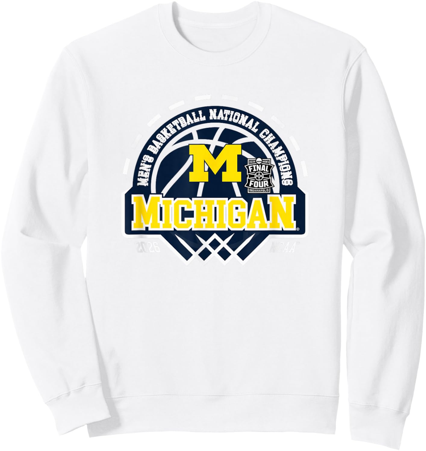 Michigan Wolverines National Champs 2026 Men Basketball Gray Sweatshirt - Sweatshirt | White
