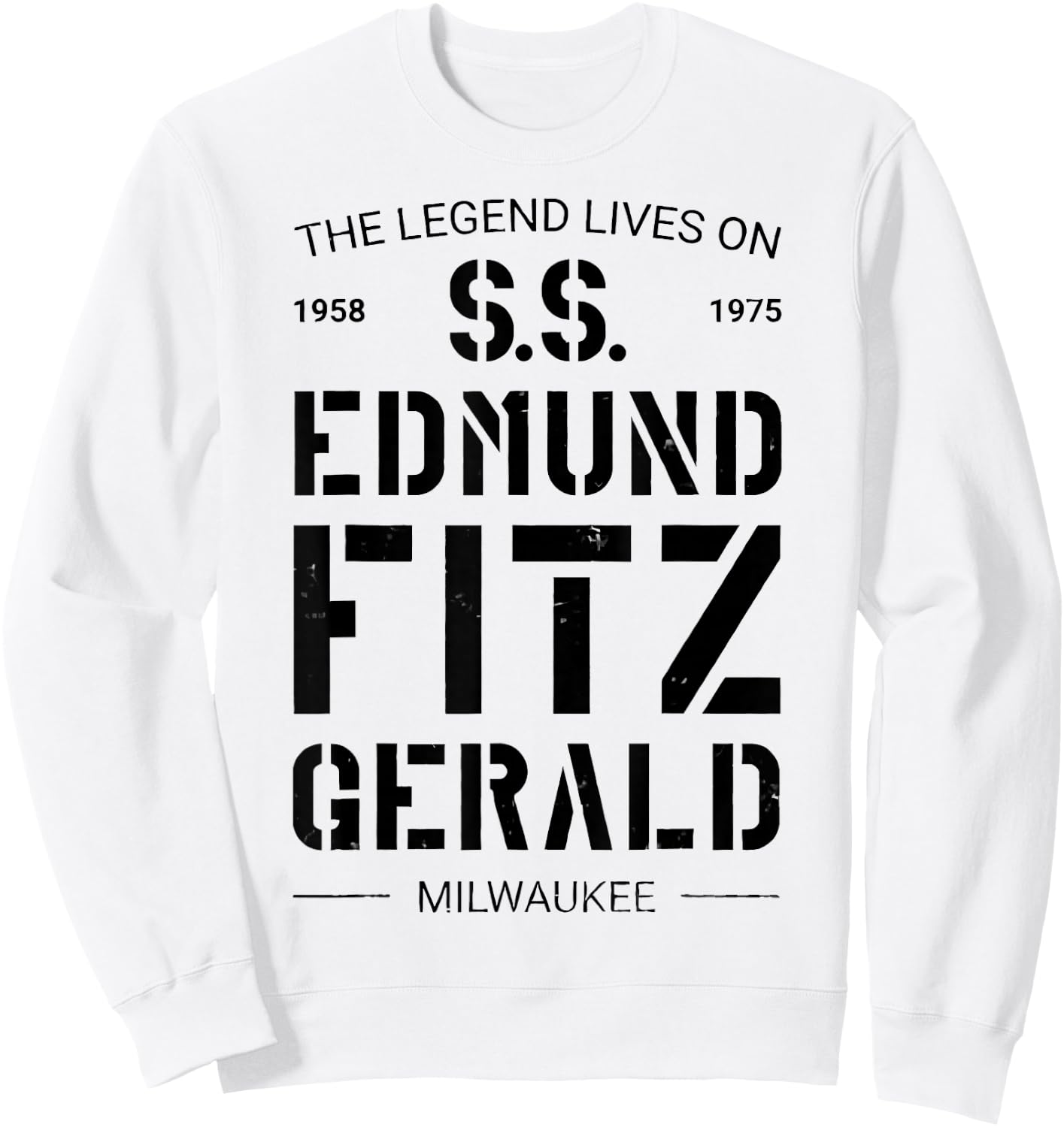 S.S. Edmund Fitzgerald Adult Classic Grey , Small, Short Sleeve, Round Collar, Polyester 100% Sweatshirt - Sweatshirt | White