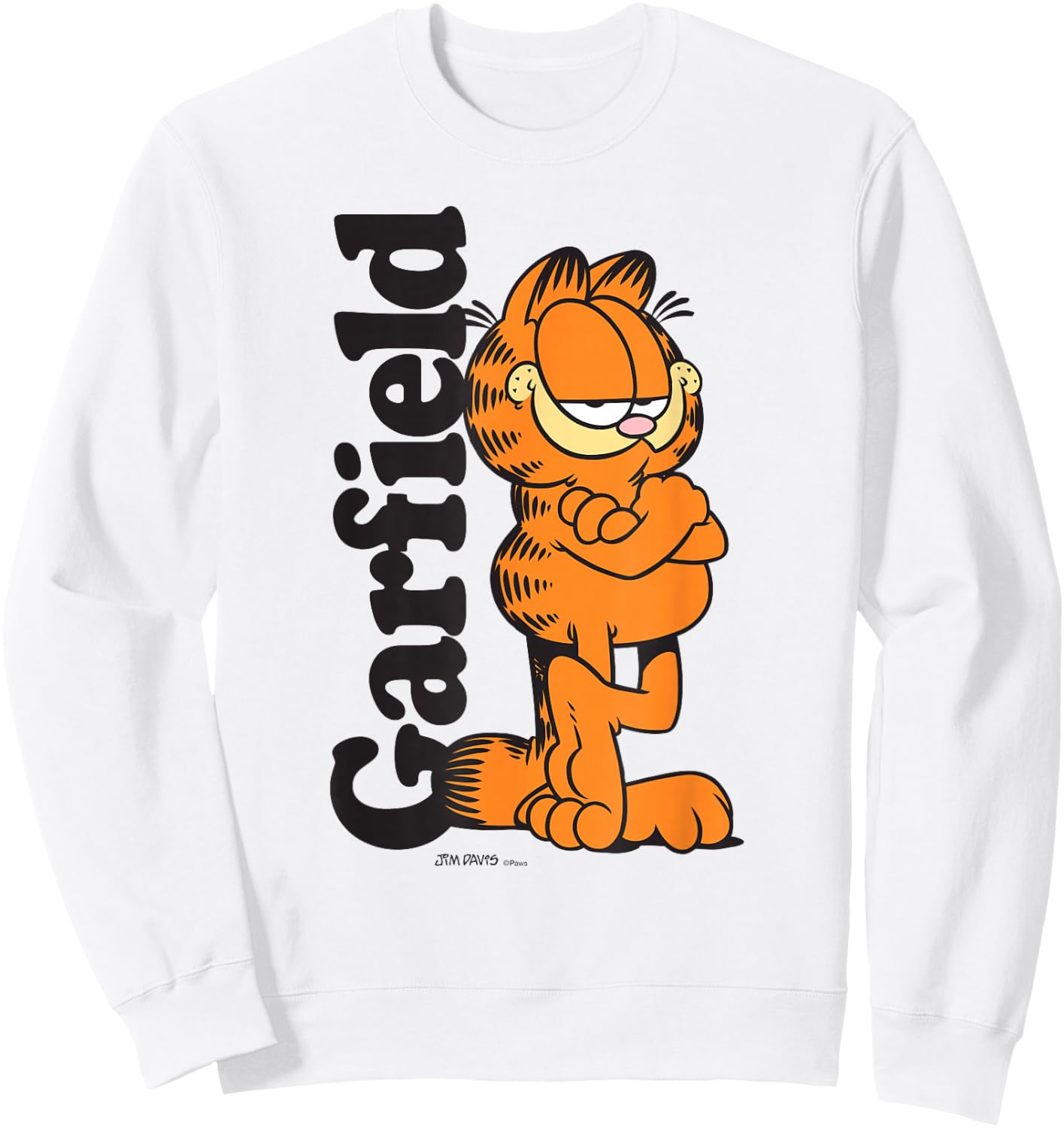 Garfield Leaning Against Logo Cartoon Cat Sweatshirt - Sweatshirt | White