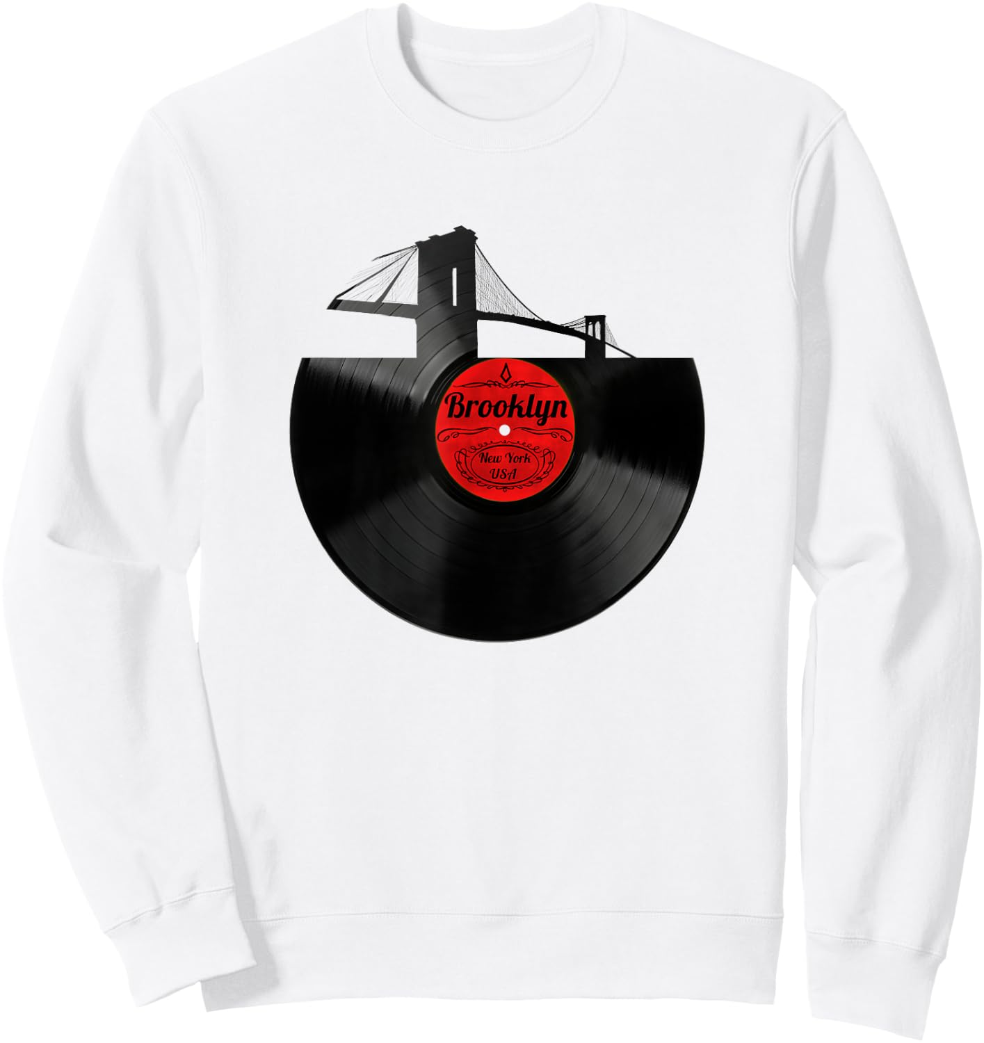 Brooklyn Bridge Shirt New York NYC Vinyl Record Shirt Sweatshirt - Sweatshirt | White