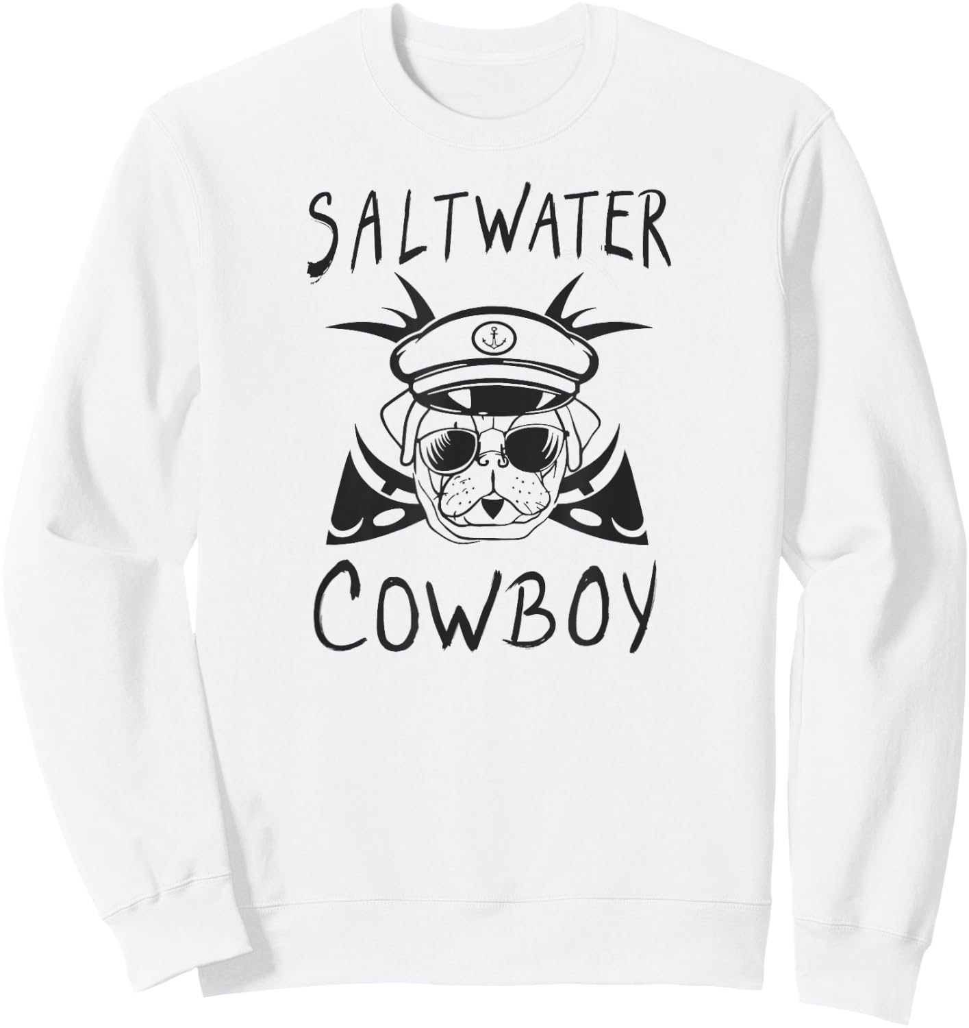 Sailing Saltwater Cowboy Dog Captain Fish Bones Sweatshirt - Sweatshirt | White