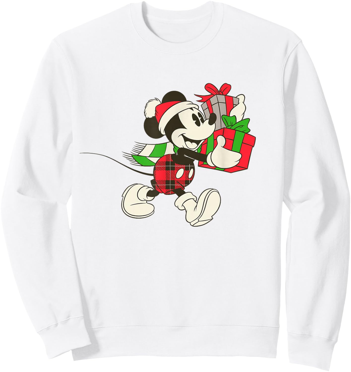 Disney Vintage Mickey Mouse Santa Hat Holiday Gifts Sweatshirt - Sweatshirt | White