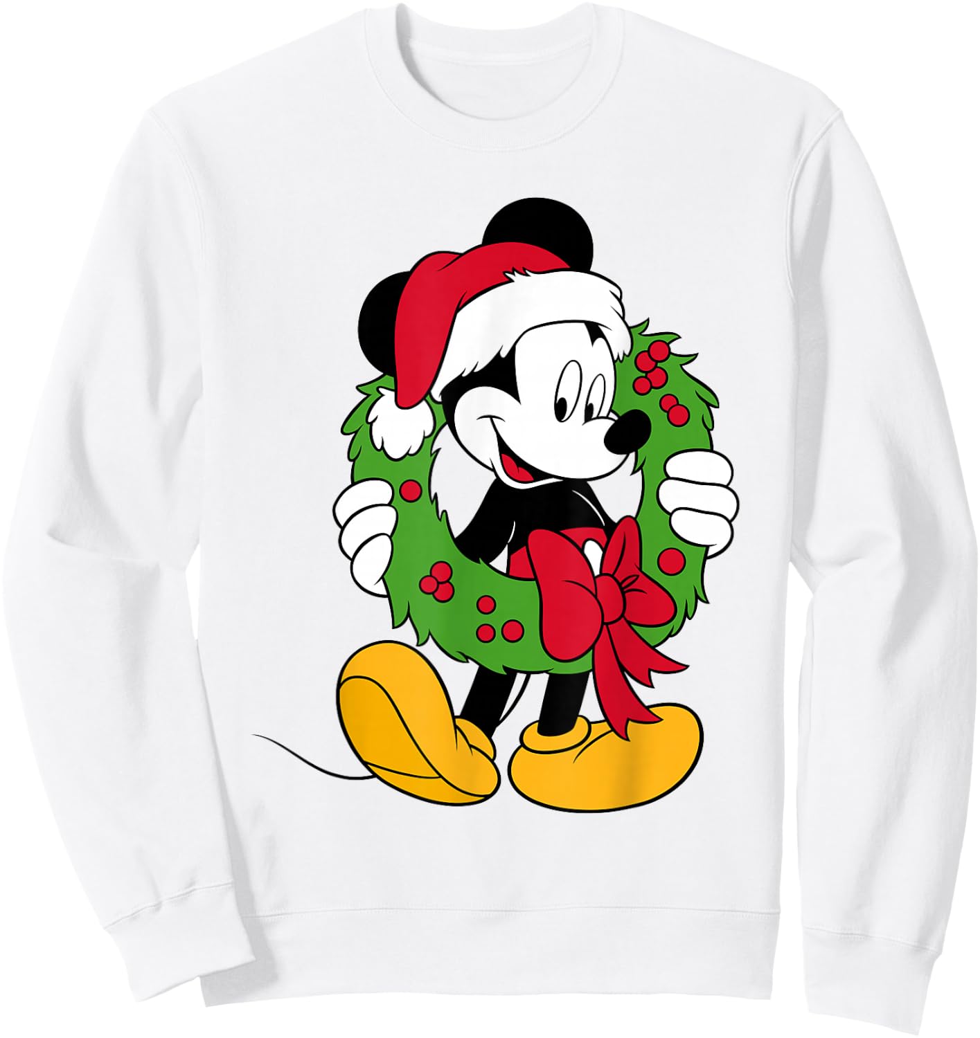 Disney - Mickey Mouse Santa Wreath Holiday Sweatshirt - Sweatshirt | White