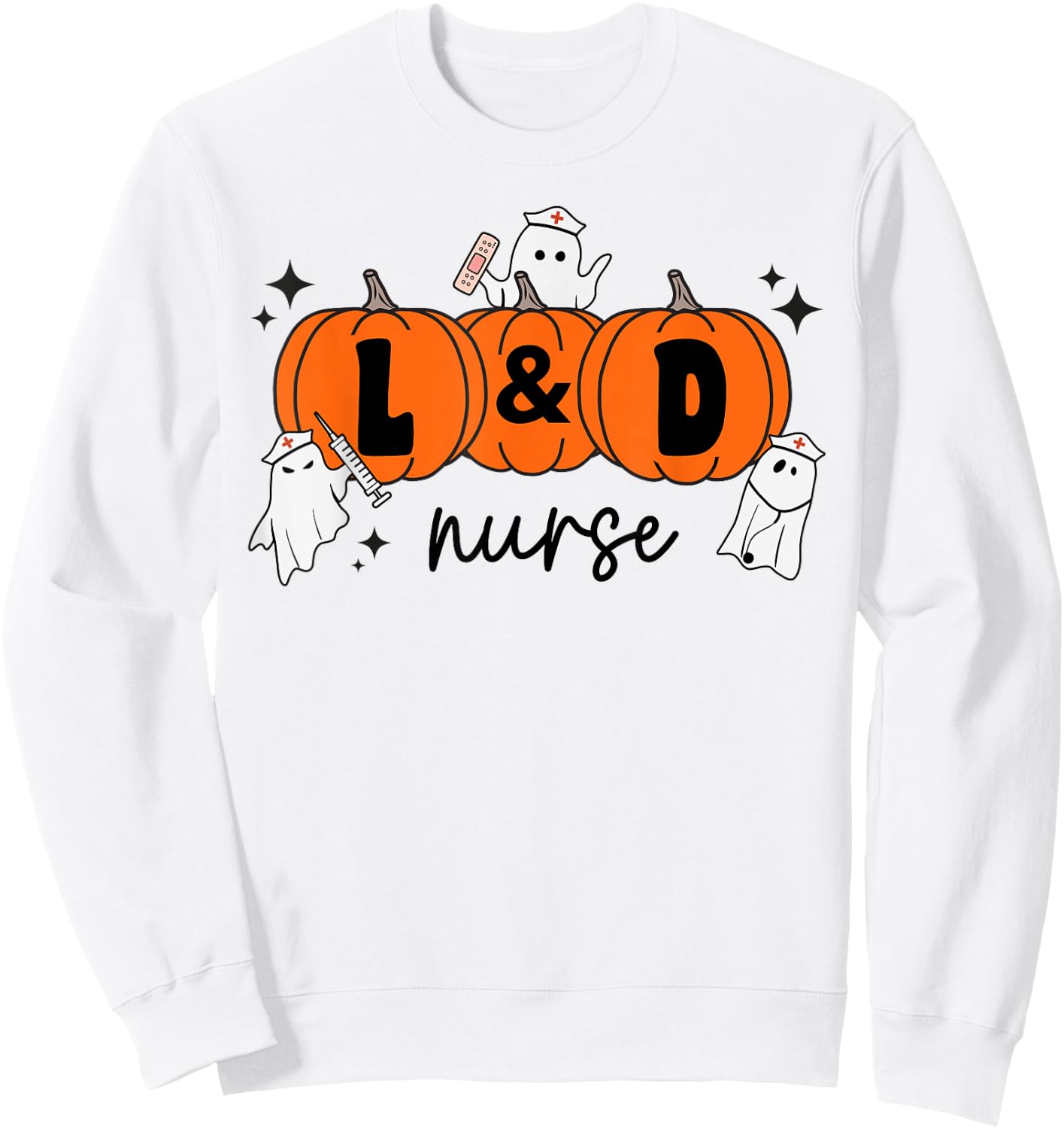 L&D Nurse Crew Ghost Pumpkin Labor and Delivery Halloween Sweatshirt - Sweatshirt | White