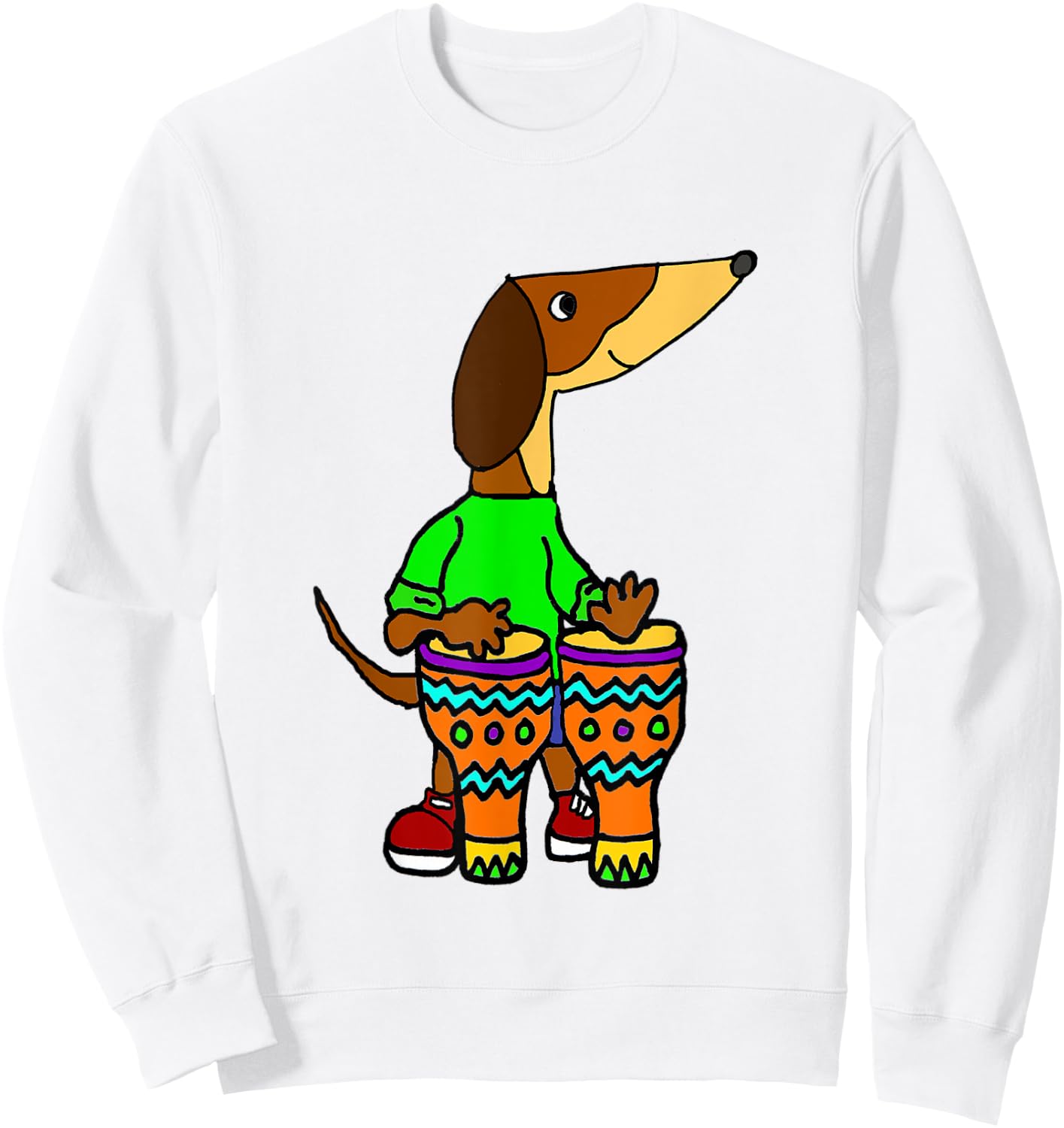 SmileteesMusic Cute Dachshund Playing Bongo Drums Sweatshirt - Sweatshirt | White