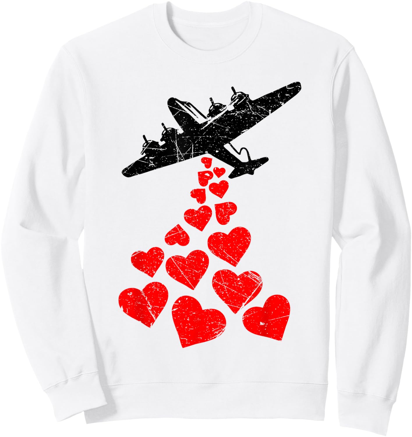 Love From Above Retro Bomber Plane Dropping HeartsStreetart Sweatshirt - Sweatshirt | White