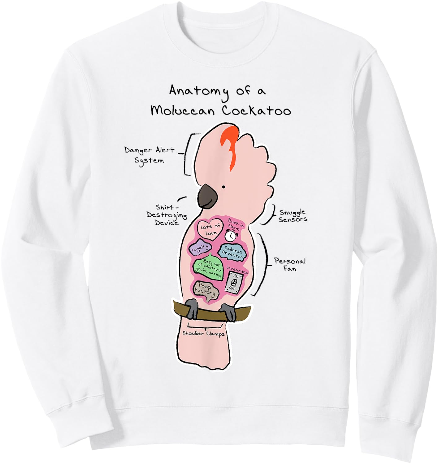 Anatomy of a Moluccan Cockatoo - Funny Parrot Shirt Sweatshirt - Sweatshirt | White