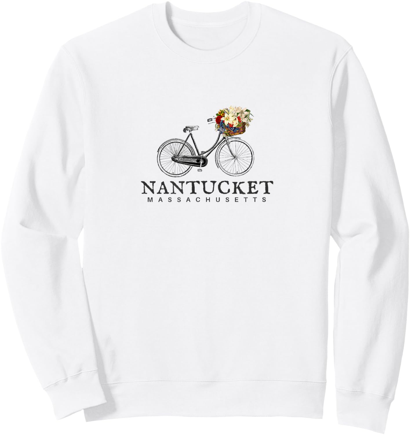 Nantucket , Bike with Flowers Nantucket Mass. Sweatshirt - Sweatshirt | White