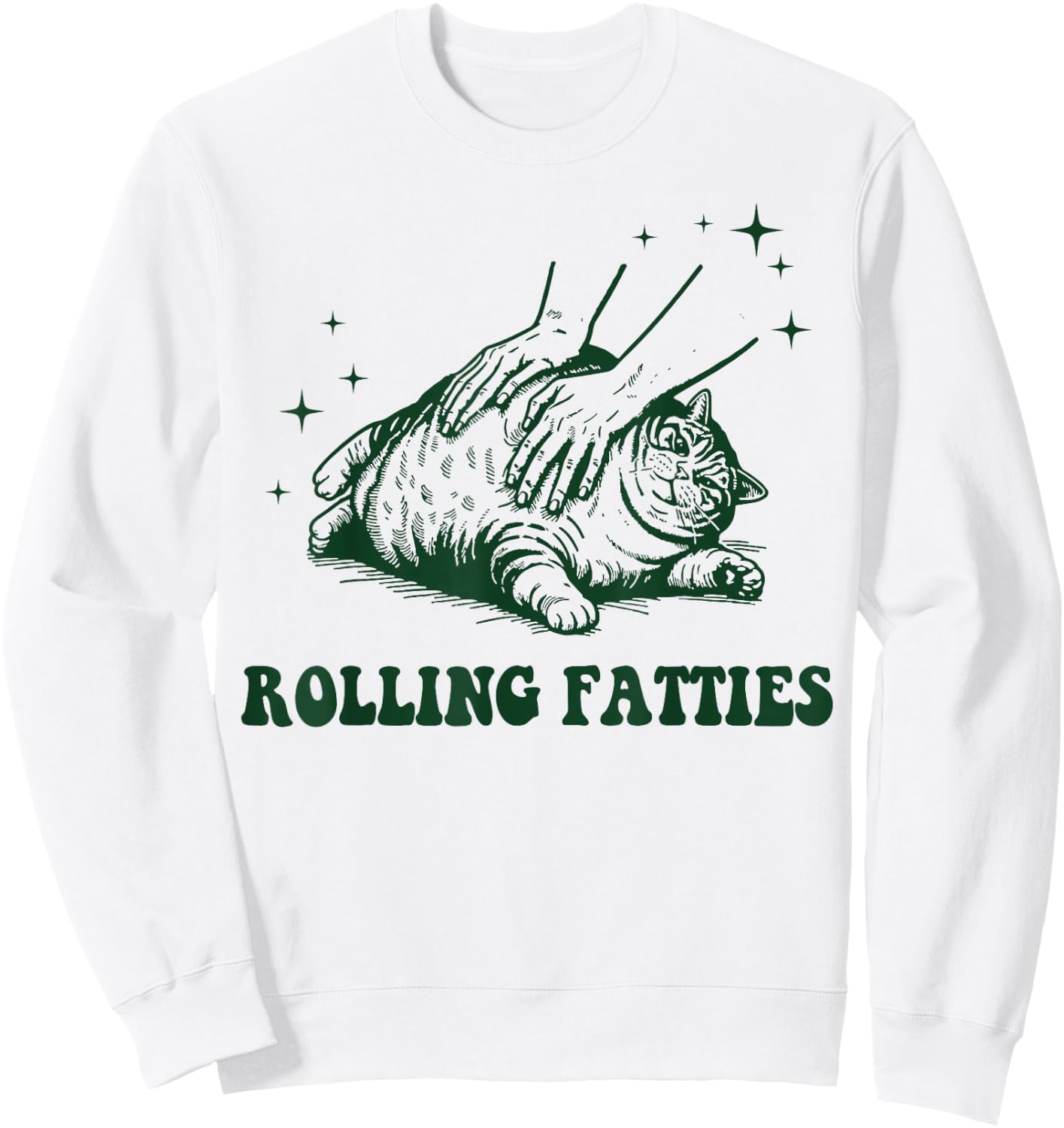 Rolling Fatties Cat Funny Cute Cat Lover Kitten Owner -Adults Grey , Short Sleeve, Small Sweatshirt - Sweatshirt | White