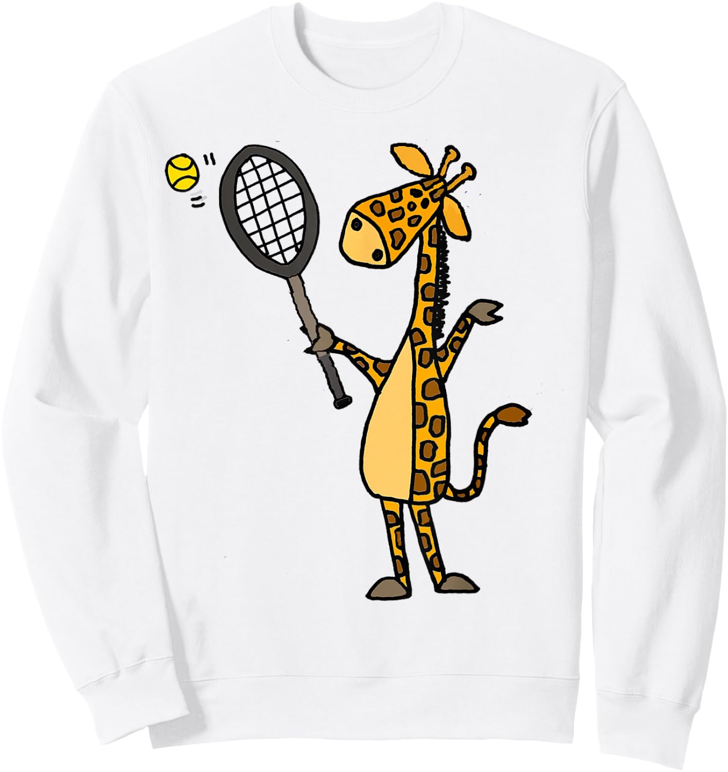 SmileteesSports Funny Giraffe Playing Tennis Sweatshirt - Sweatshirt | White