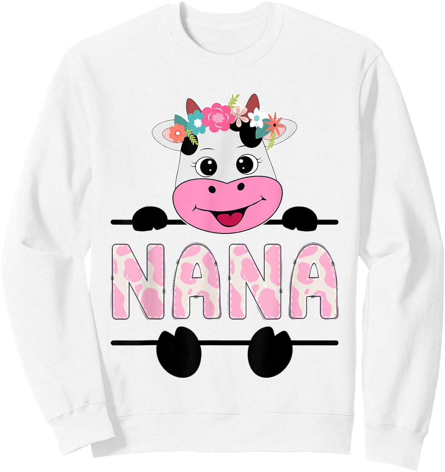 Nana Of The Birthday Girl Cow Grandma Family Party Sweatshirt - Sweatshirt | White