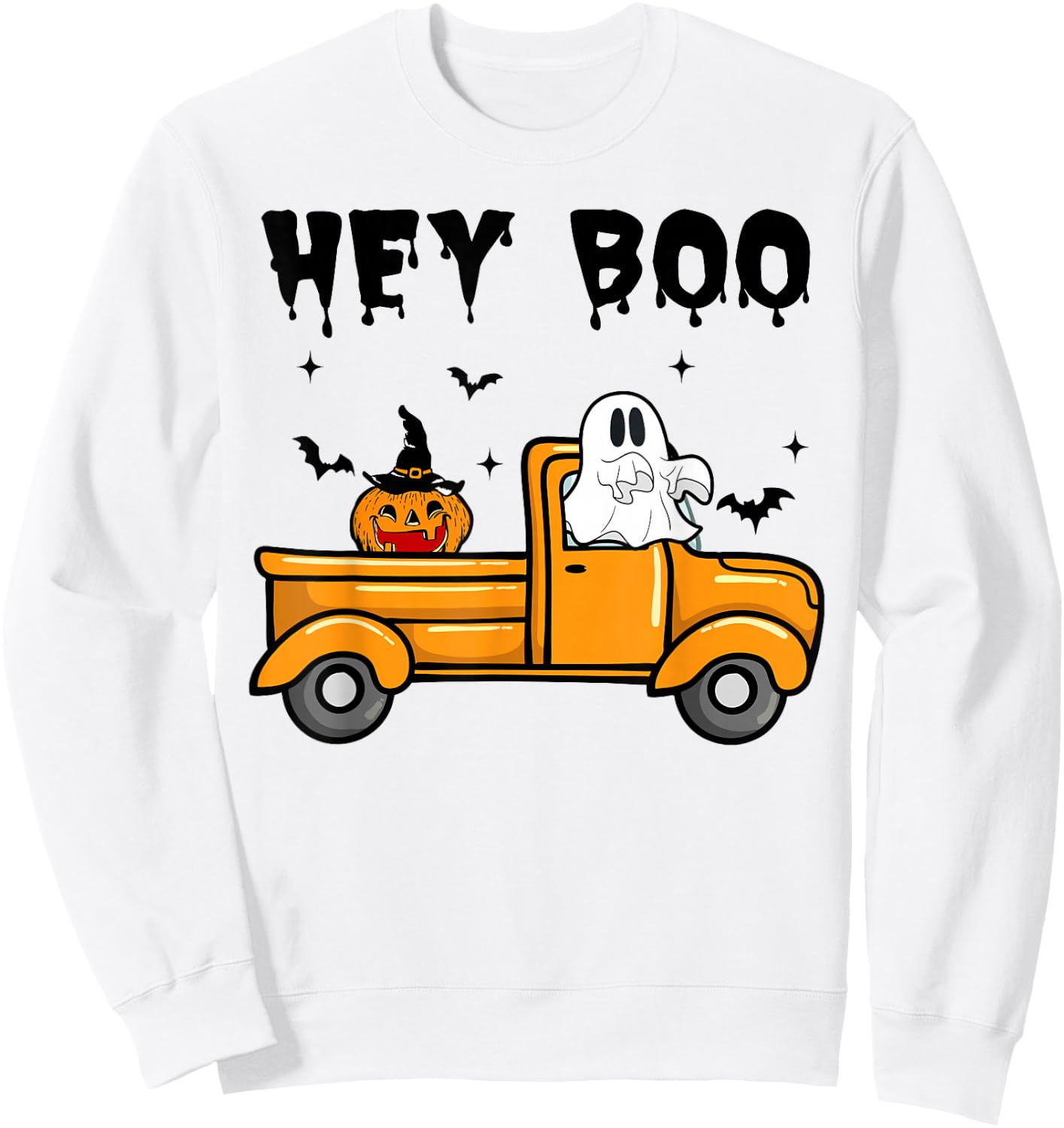 Toddler Hey Boo Cute Ghost Halloween Monster Truck Funny Boy Sweatshirt - Sweatshirt | White