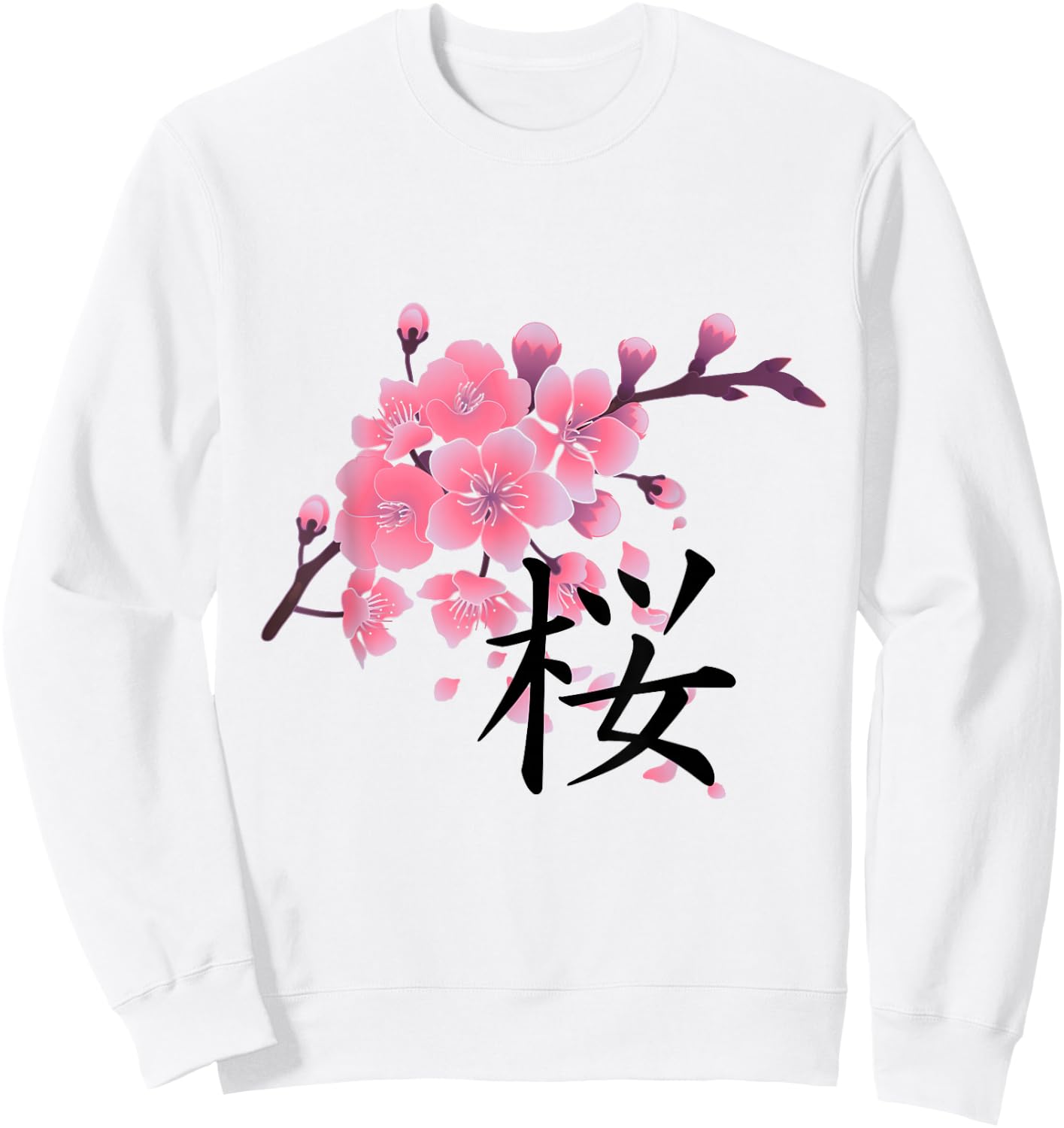 Sakura Cherry Blossoms with Japanese Kanji Sweatshirt - Sweatshirt | White
