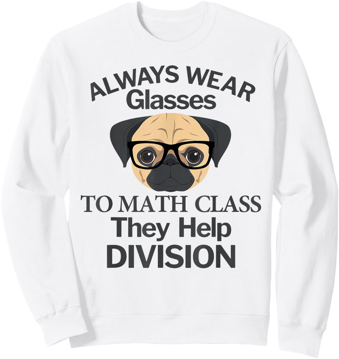 Always Wear Eyeglasses to Math Class Funny Pug Dog Sweatshirt - Sweatshirt | White