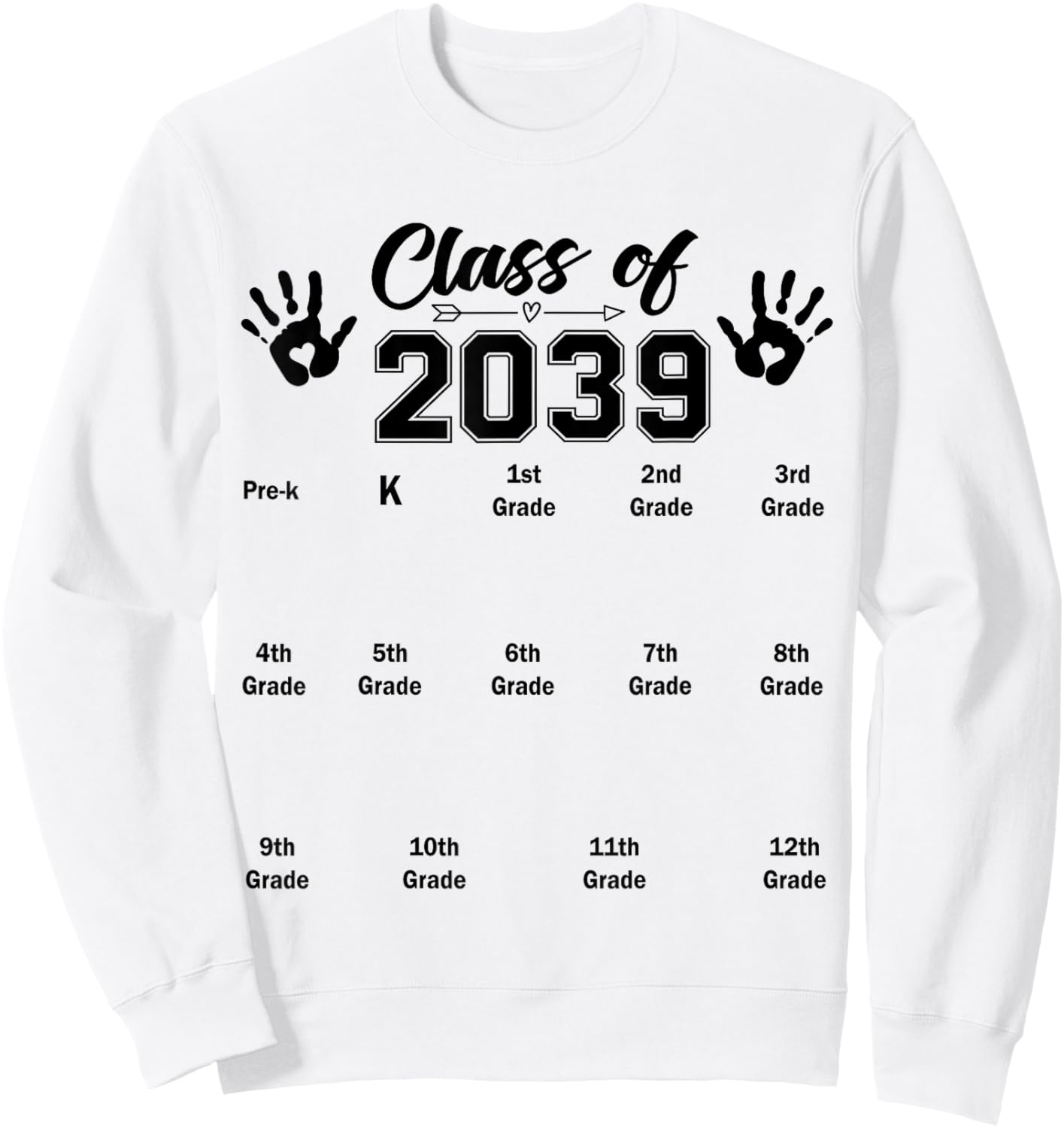 Class of 2039 Grow with Me Handprint Kindergarten Graduation Sweatshirt - Sweatshirt | White