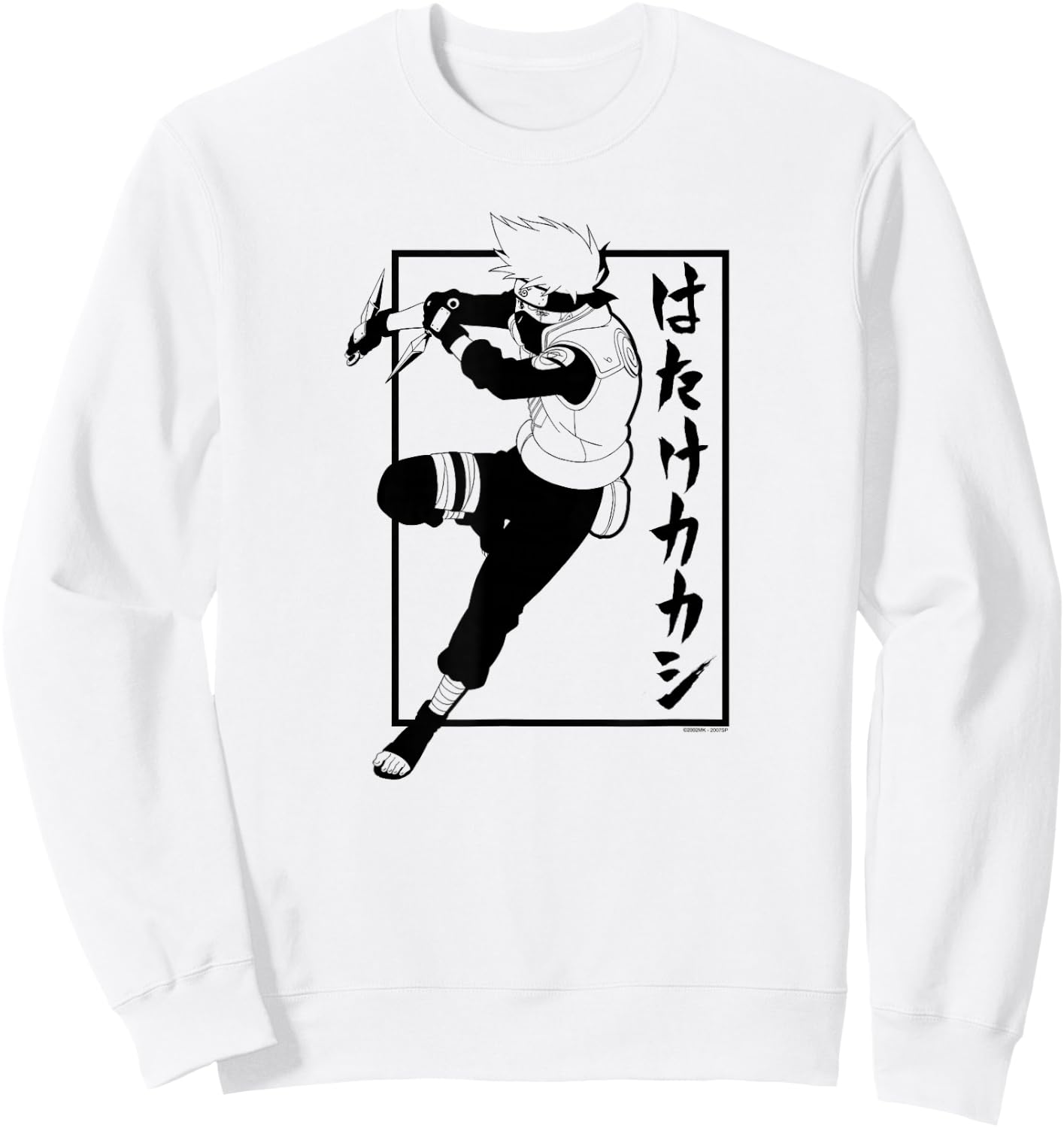 Naruto Shippuden Kakashi with Vertical Kanji Anime Sweatshirt - Sweatshirt | White