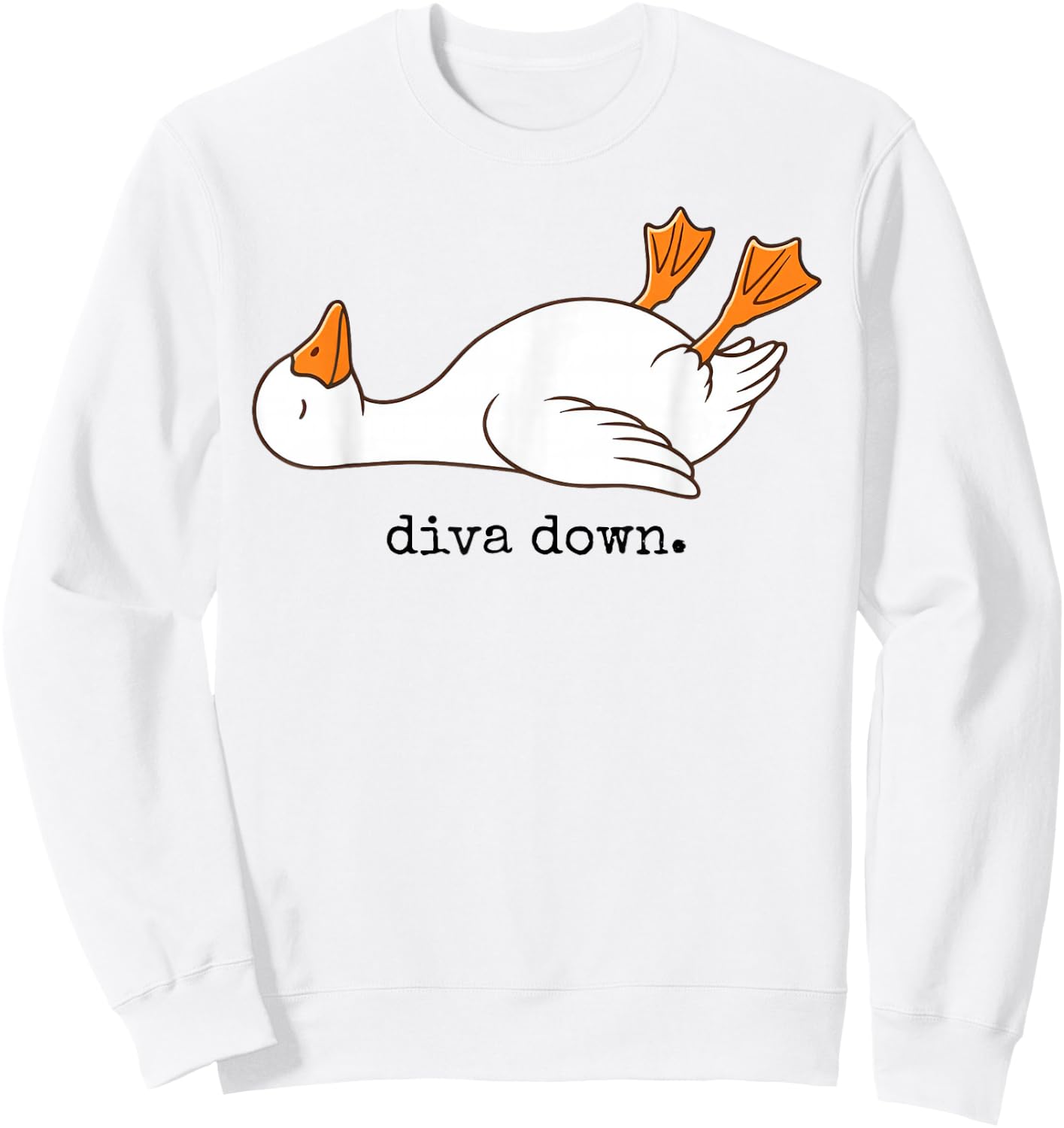Diva Down Funny Goose Laying Down Sweatshirt - Sweatshirt | White