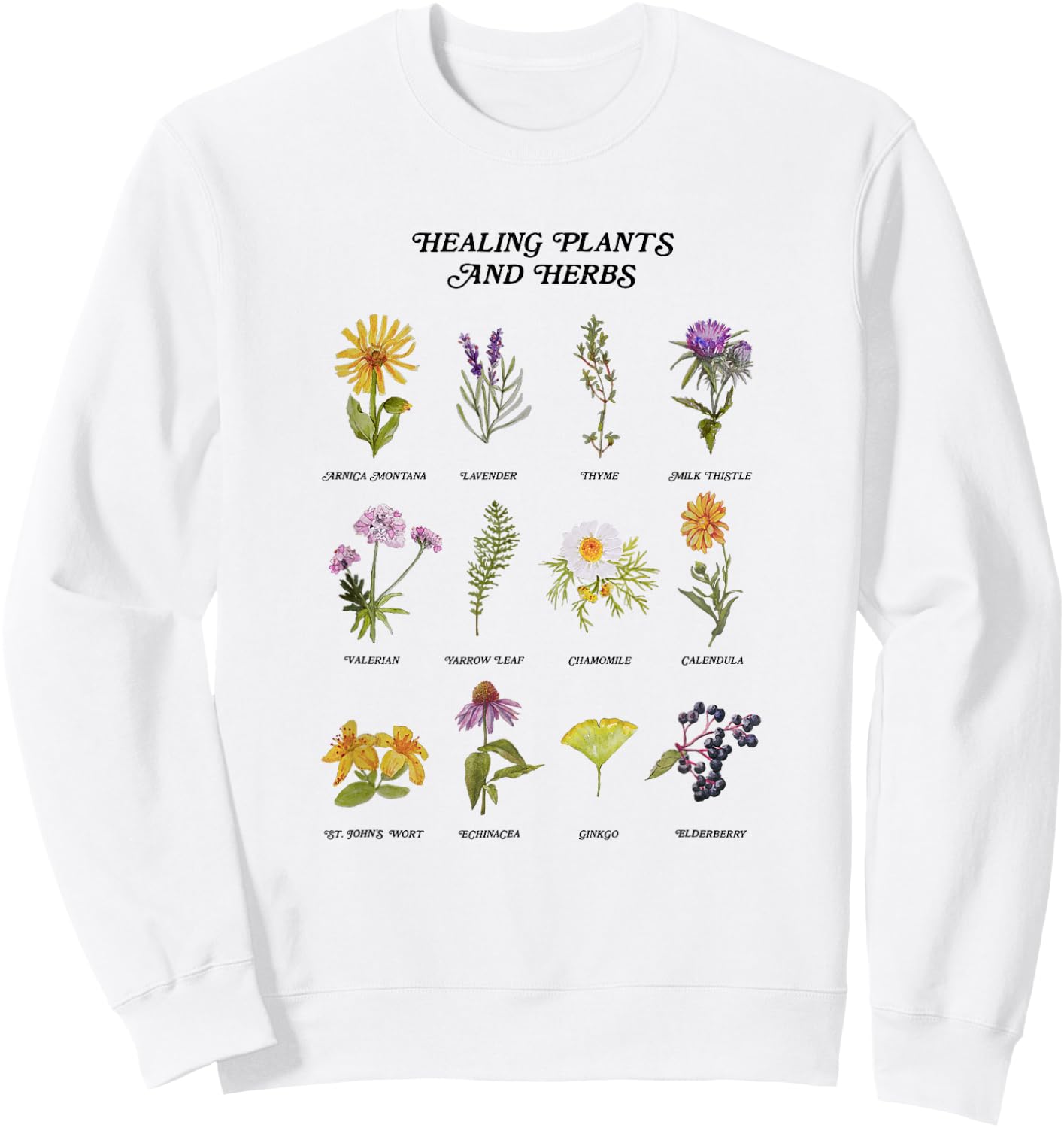 Healing Plants and Herbs Wild Flower Bohemian Garden Sweatshirt - Sweatshirt | White