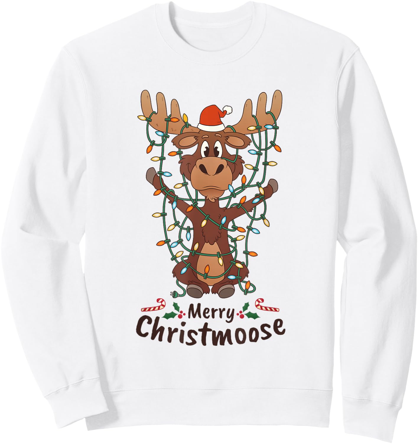 Merry Christmoose Christmas Moose Xmas Tree Lights Gift Sweatshirt - Sweatshirt | White