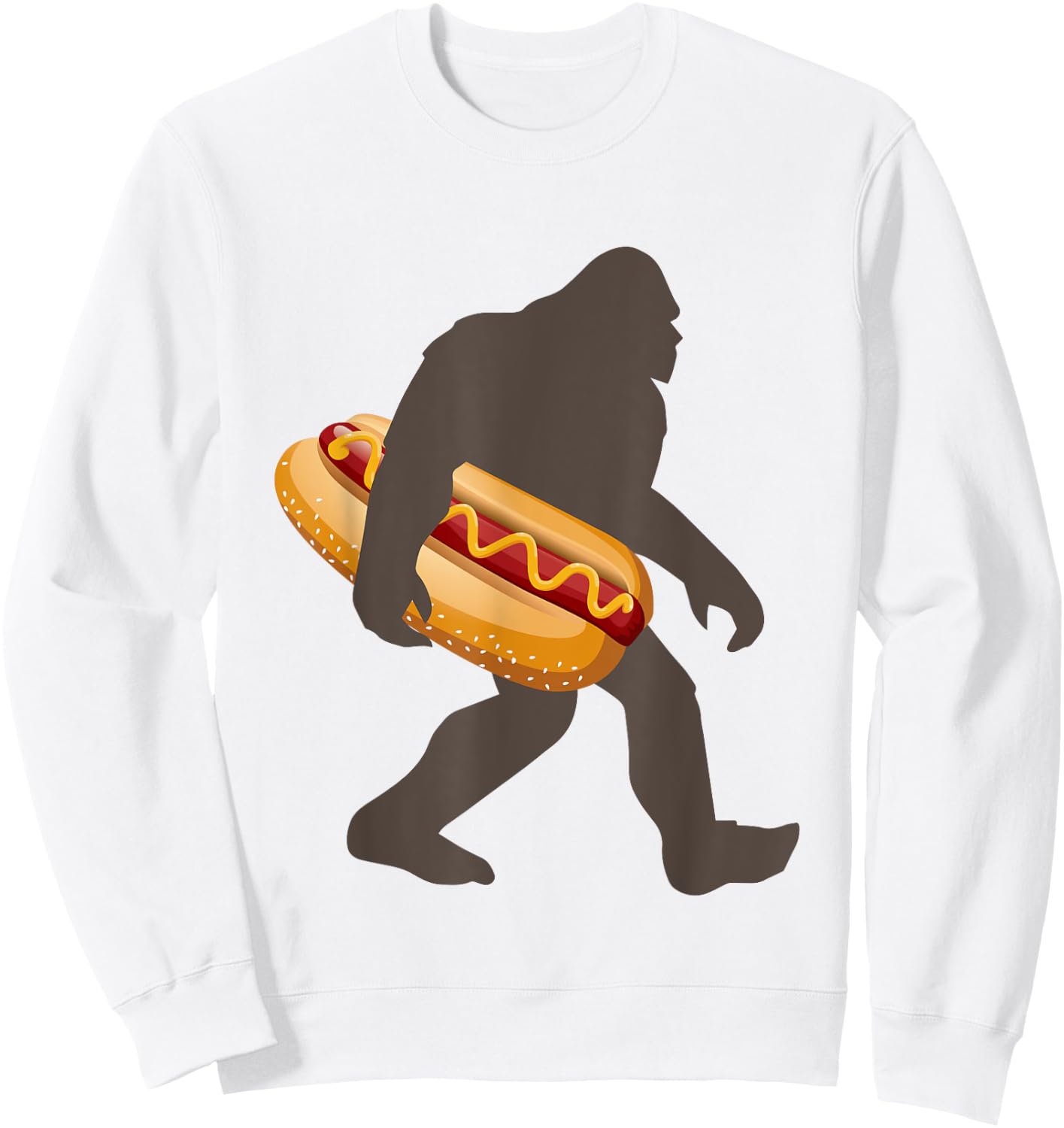 Bigfoot Carrying Hot Dog, Funny Sasquatch Gift Sweatshirt - Sweatshirt | White